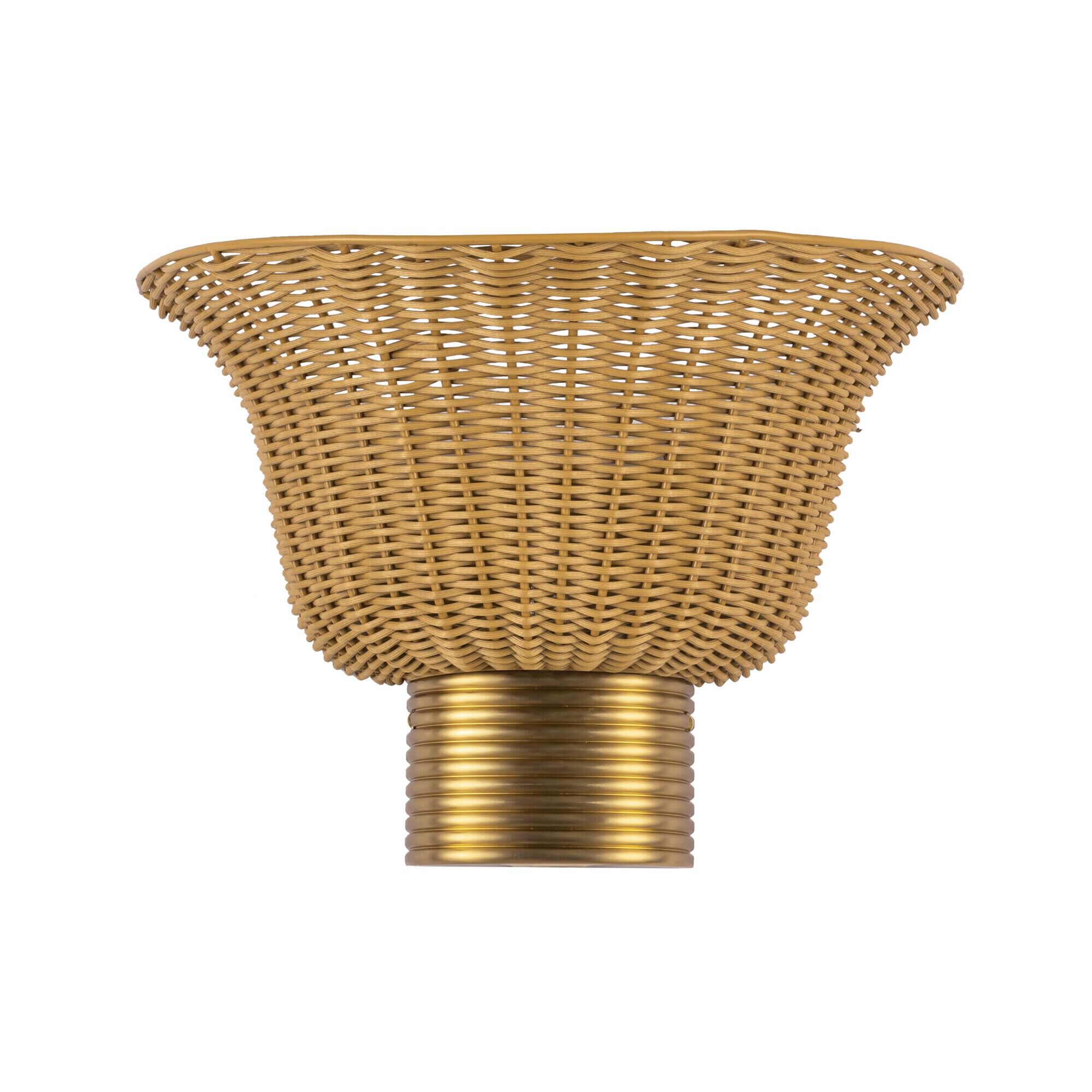 Shown in Brushed Gold finish and Rattan shade