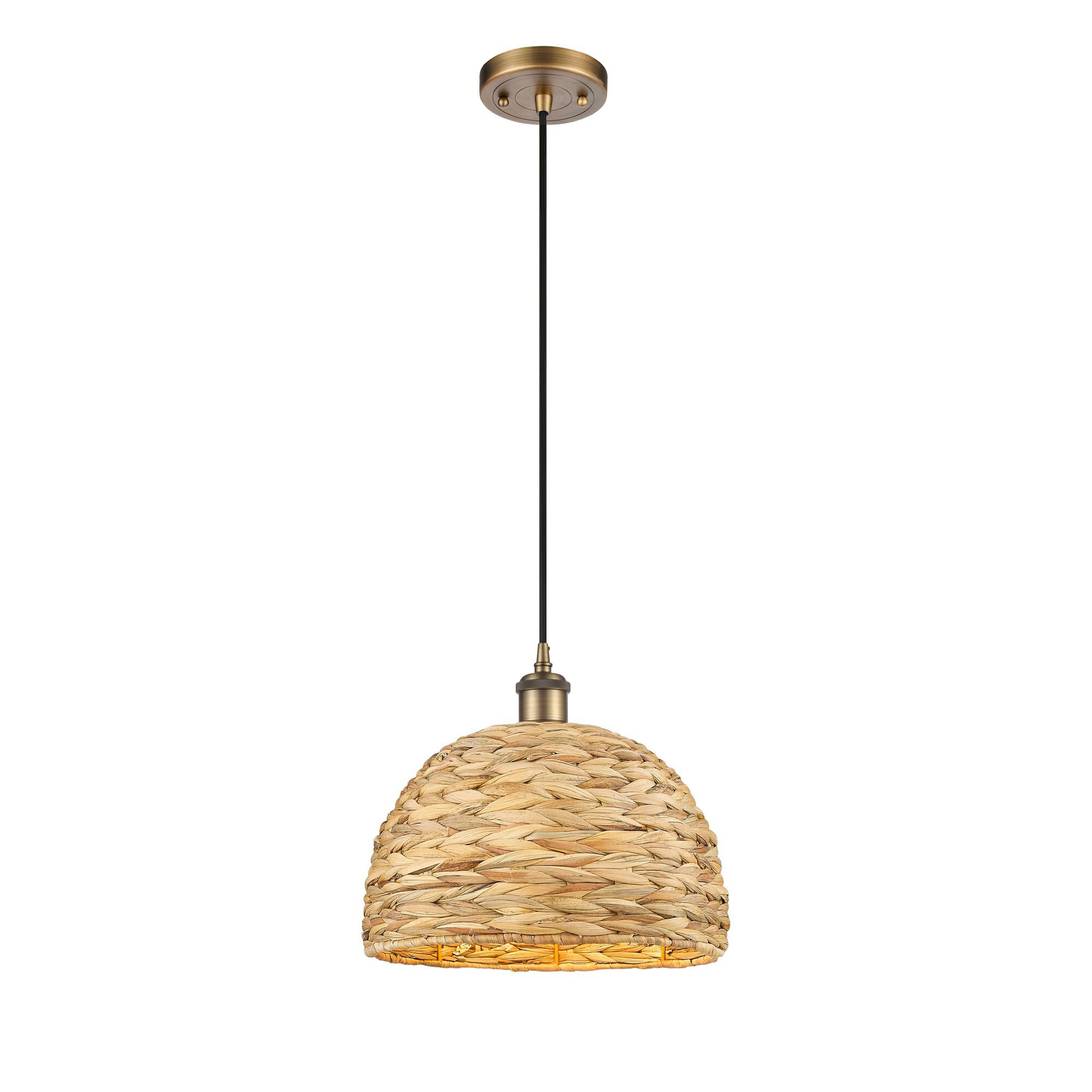 Shown in Brushed Brass finish and Natural shade