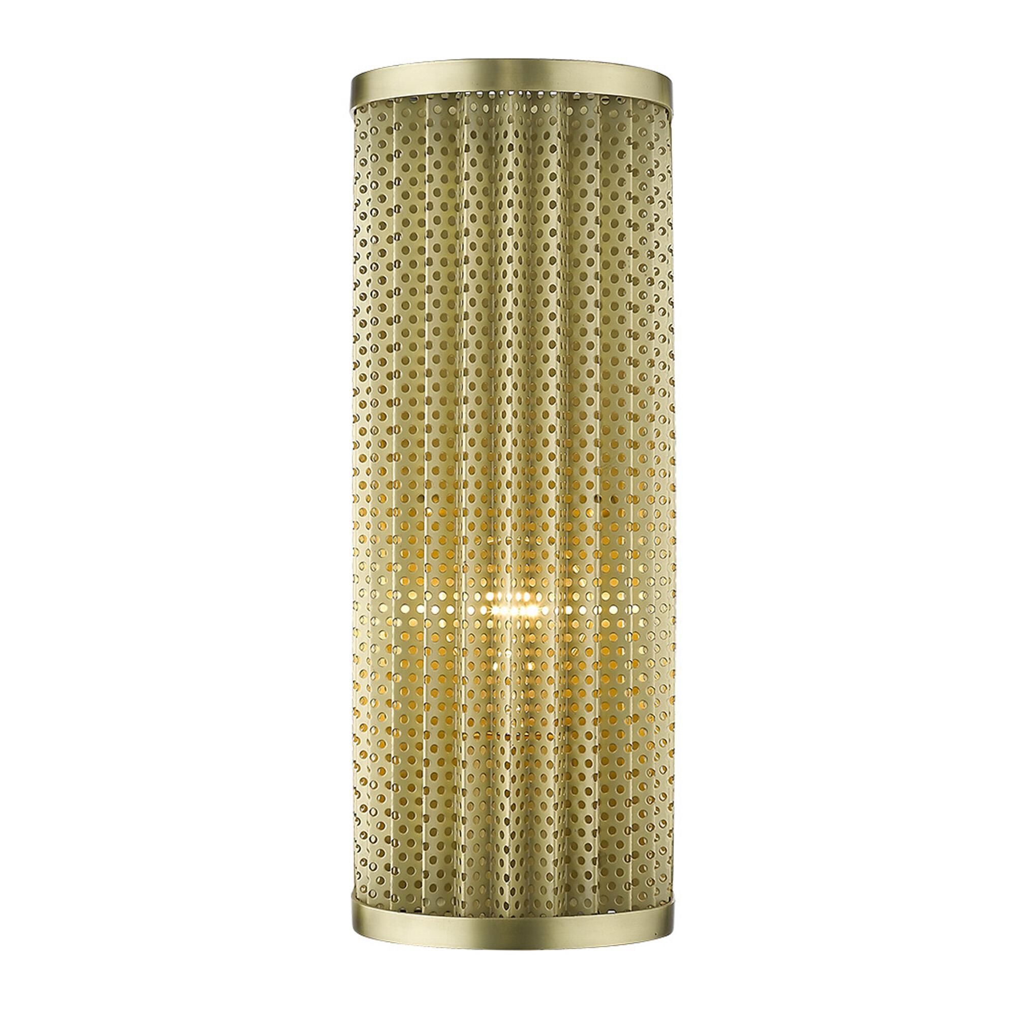 Shown in Gold finish and Gold glass and Gold Metal Cylindrical Shaped shade