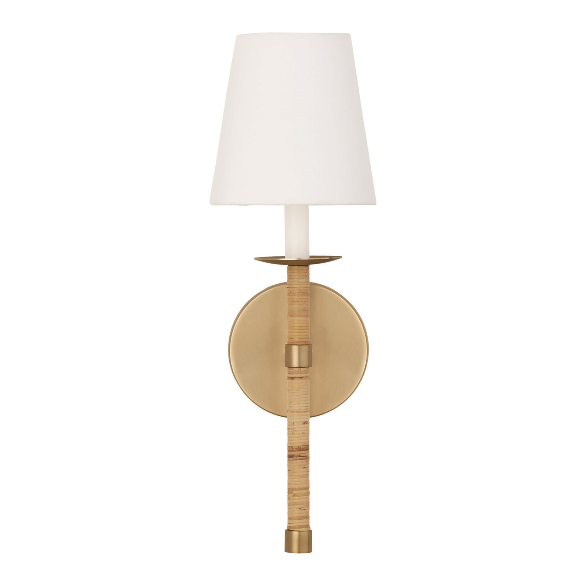 Shown in Matte Brass finish and White Fabric Stay-Straight shade