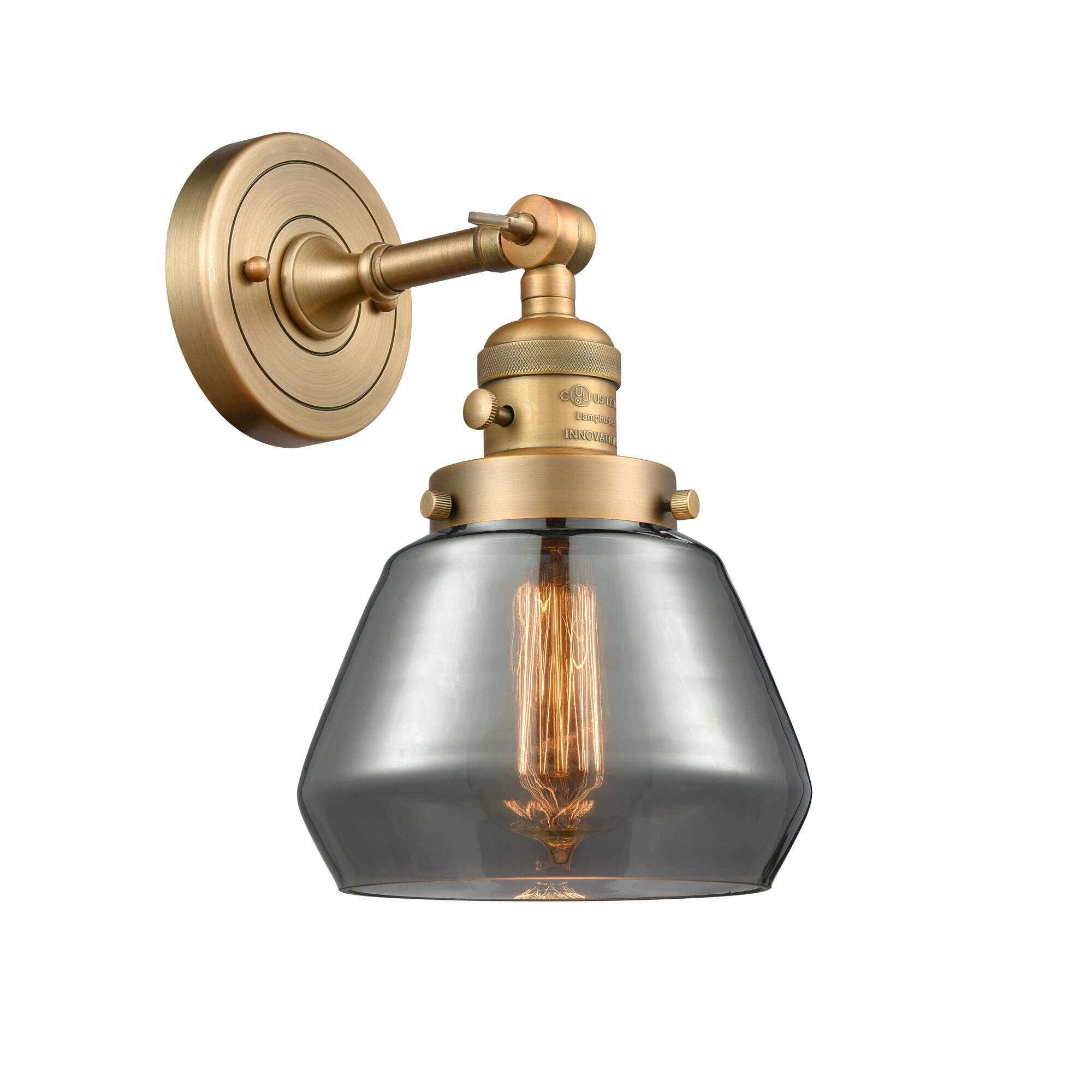 Shown in Brushed Brass finish and Plated Smoked glass