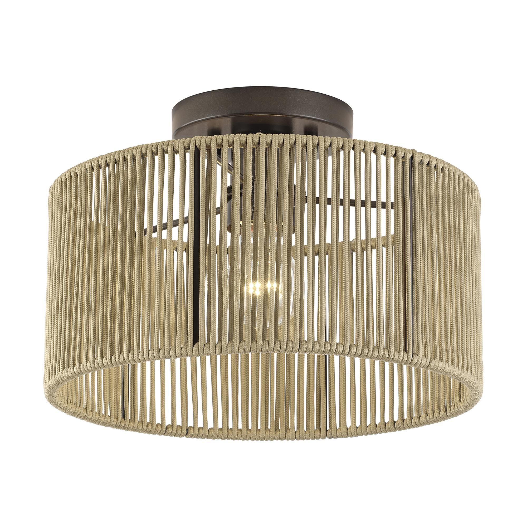 Shown in English Bronze finish and Hand-Woven Venetian Gold Color Polyester Rope shade