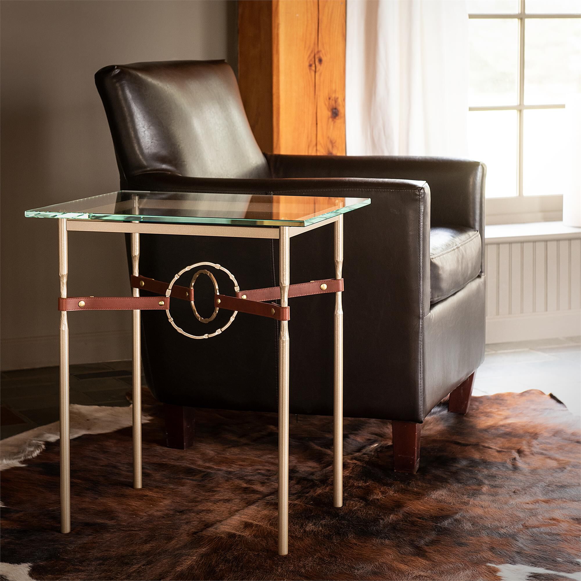 Shown in Soft Gold finish and Soft Gold with Leather British Brown  accent