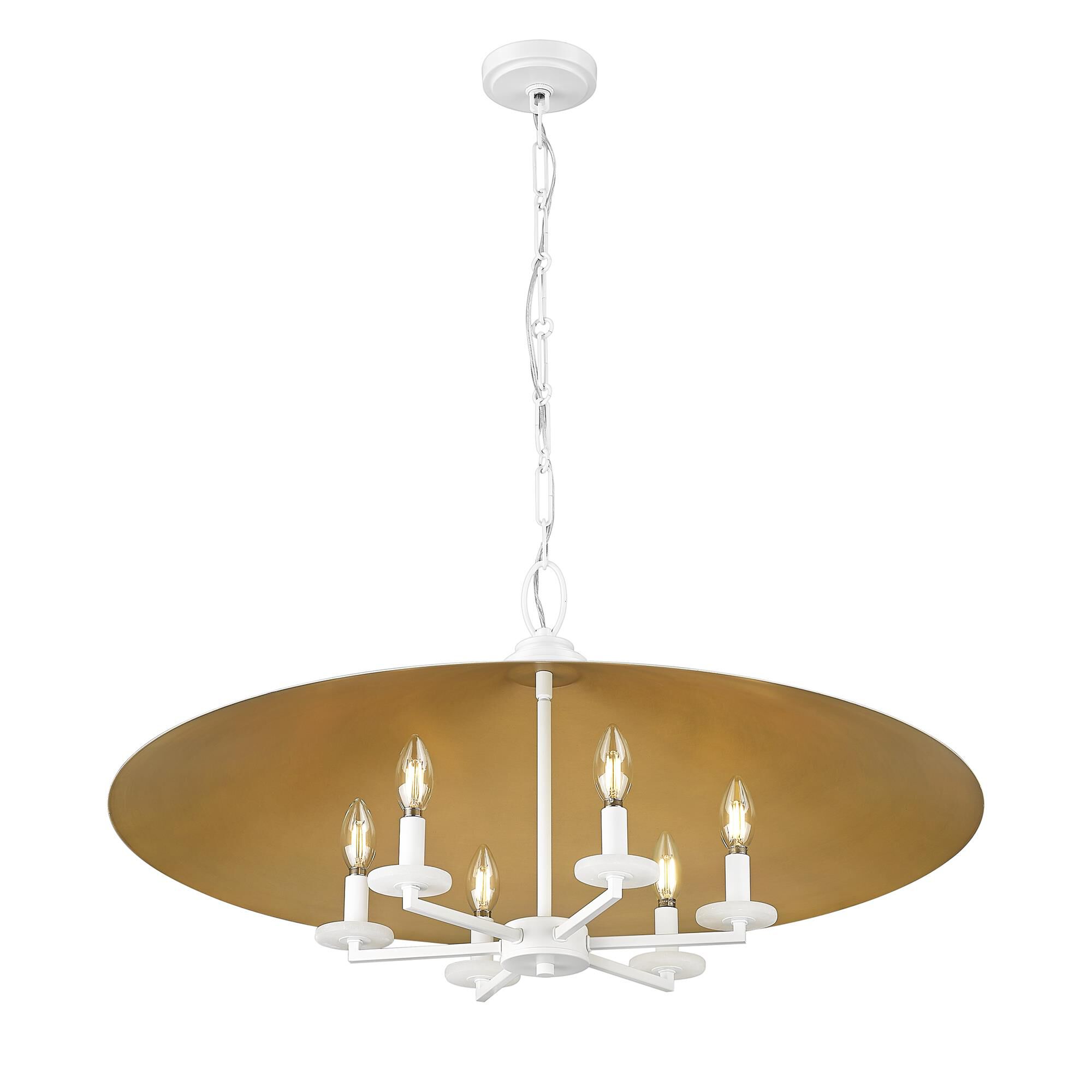 Shown in Matte White finish and Matte White Outer And Signature Rubbed Brass Inner glass and Matte White Outer And Signature Rubbed Brass Inner shade