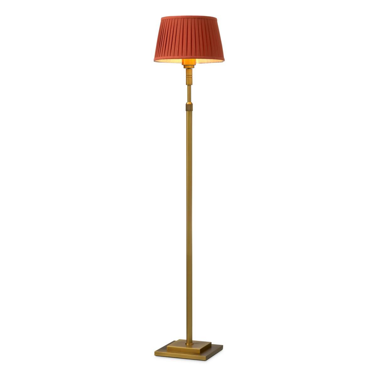 Shown in Antique Brass finish and Orange Pleated shade