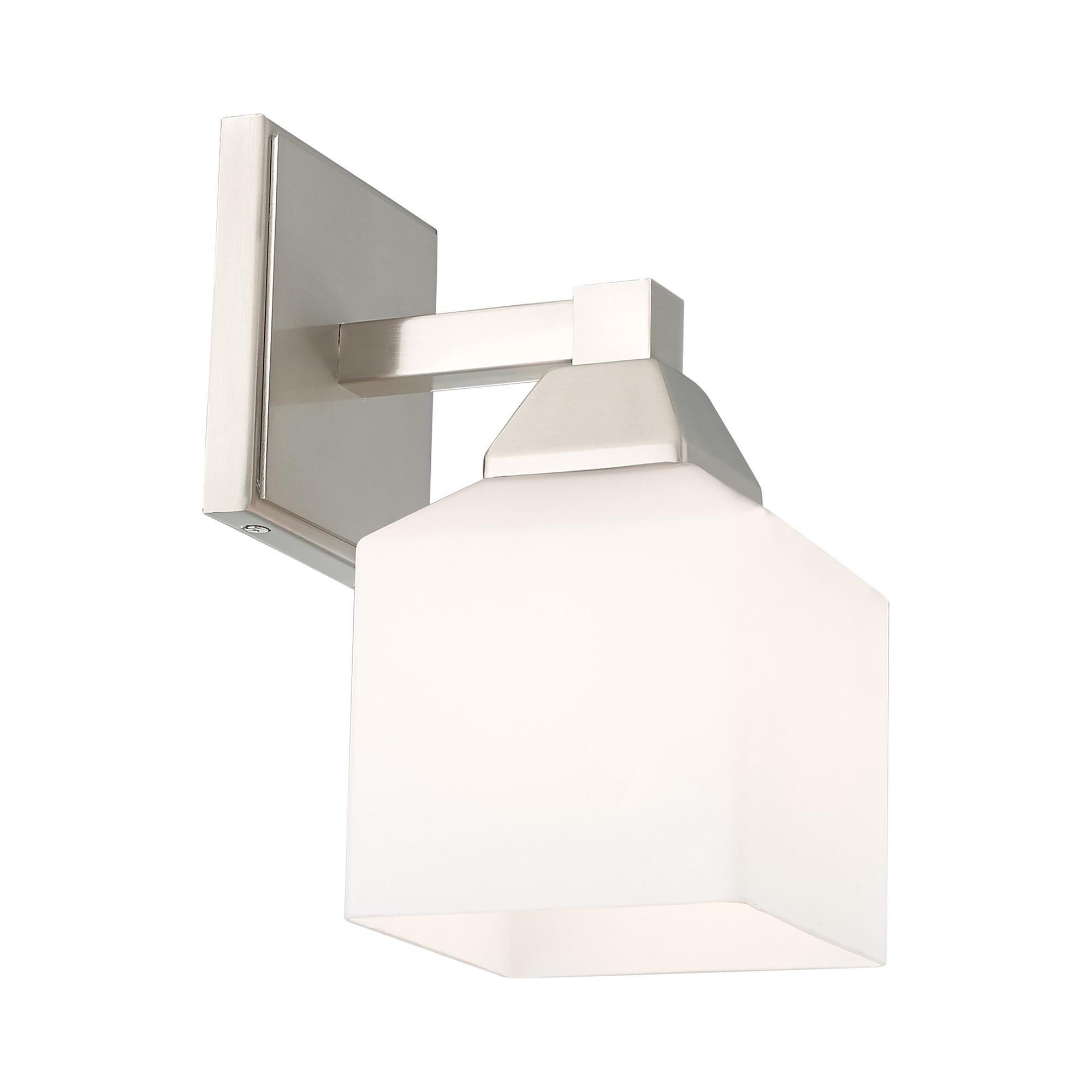 Shown in Brushed Nickel finish and Hand Blown Satin Opal White glass