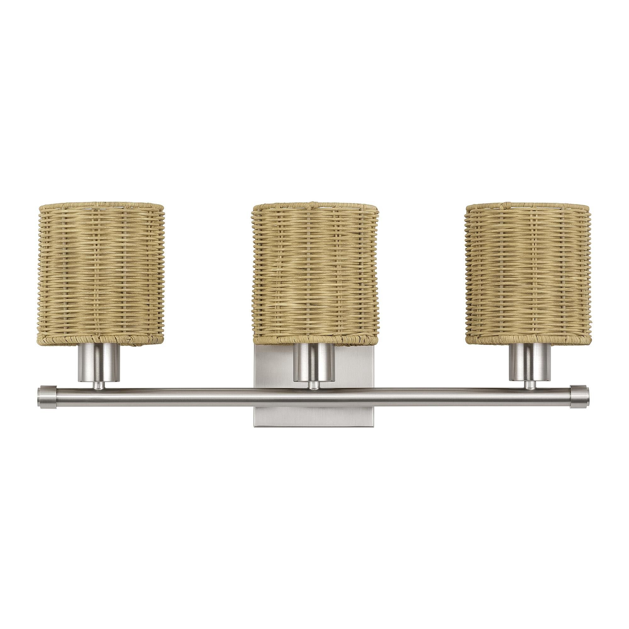 Shown in Brushed Nickel finish and Hand-Woven Rustic Walnut Color Rattan shade