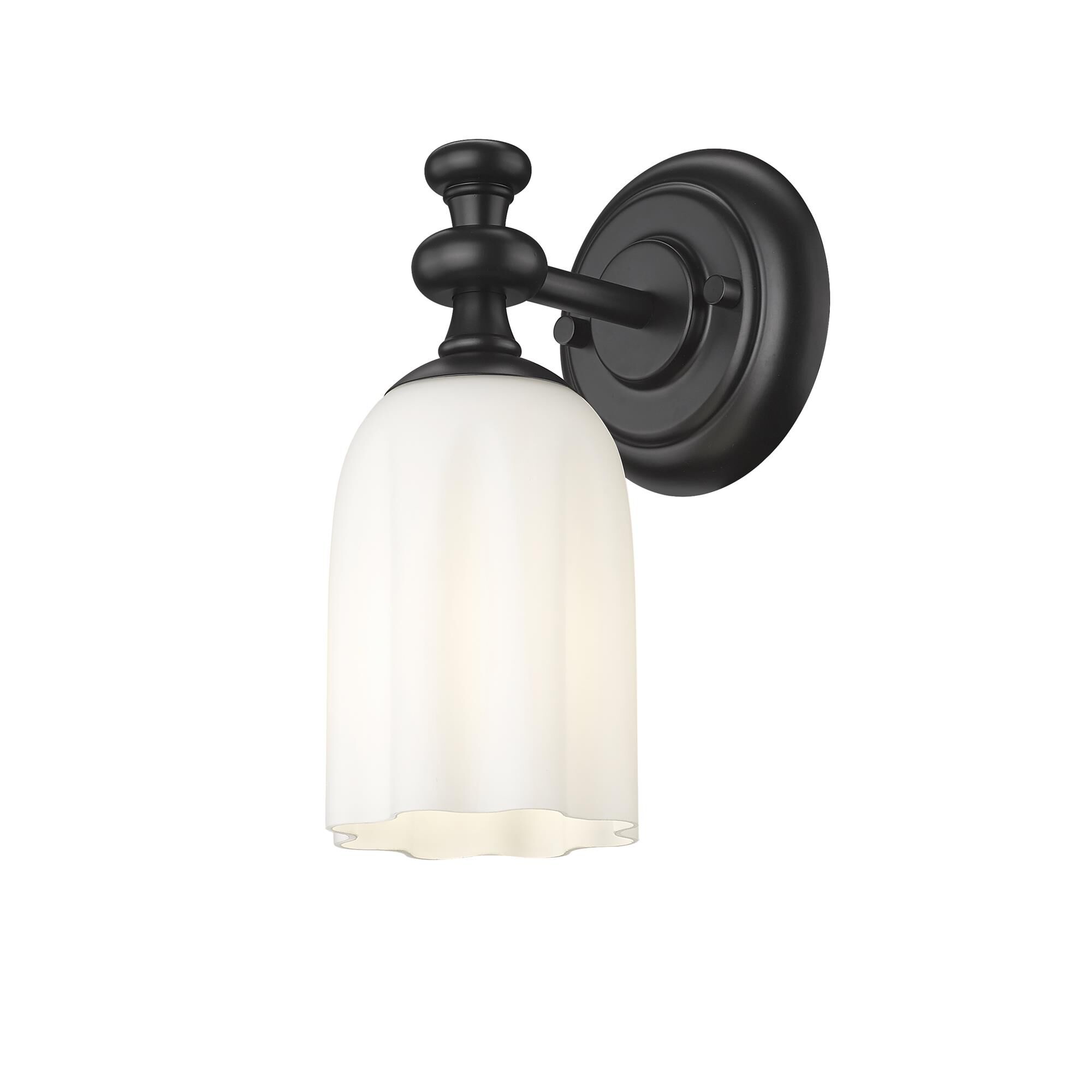 Shown in Matte Black finish and Opal Etched glass and Opal Etched shade