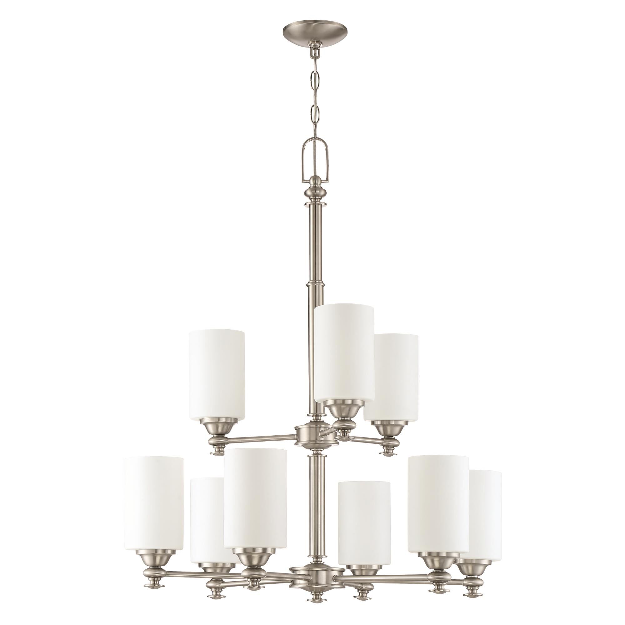 Shown in Brushed Polished Nickel finish and Yes glass and Yes shade and Cylinder accent