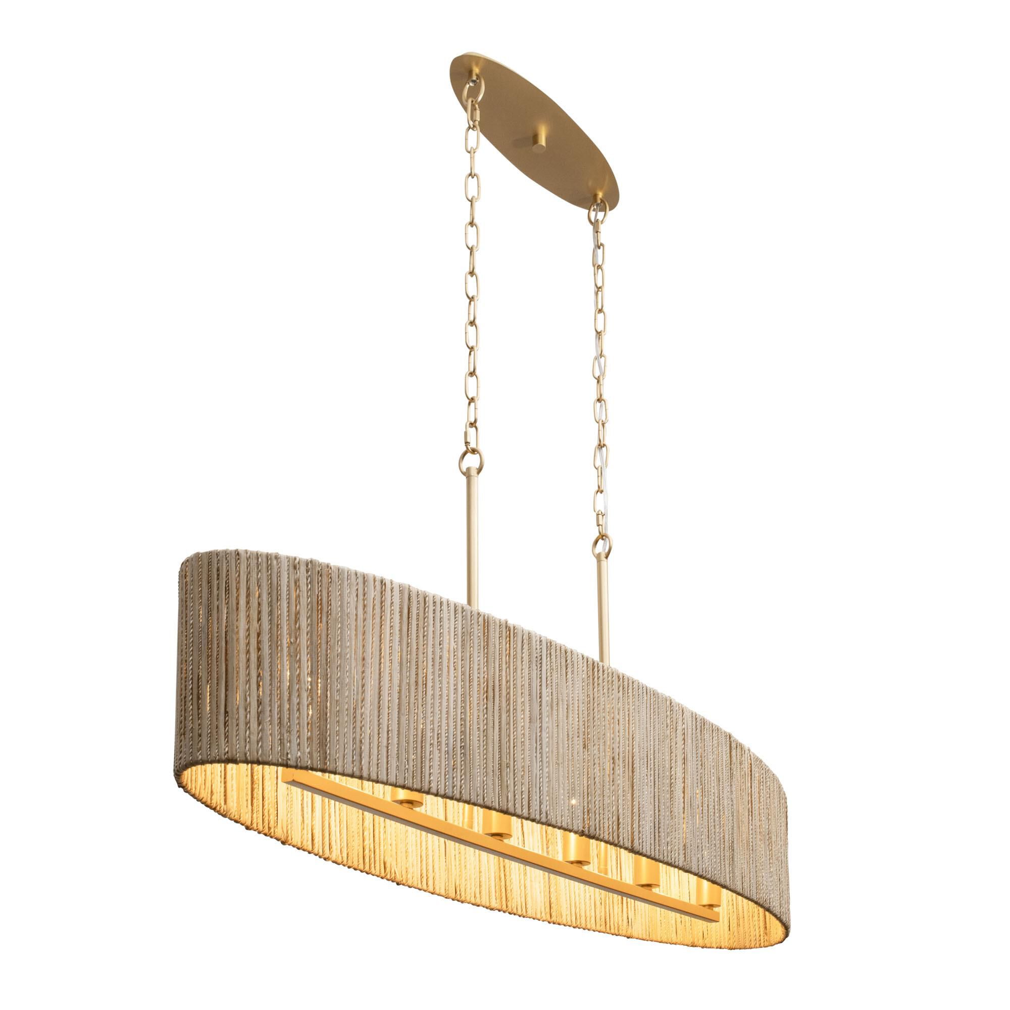 Shown in French Gold finish and Natural Rattan And Abaca Rope shade