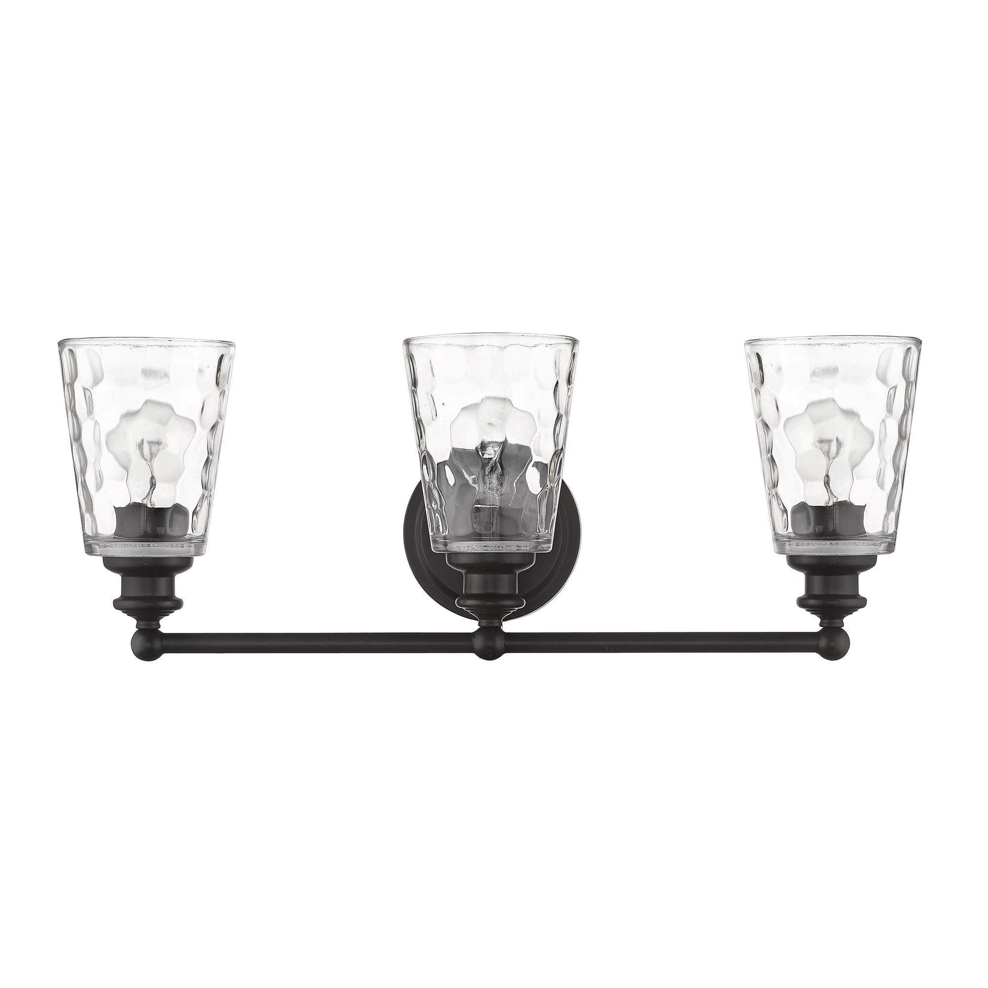 Shown in Oil-Rubbed Bronze finish and Clear glass and Clear, Optic Cone Shaped Glass shade