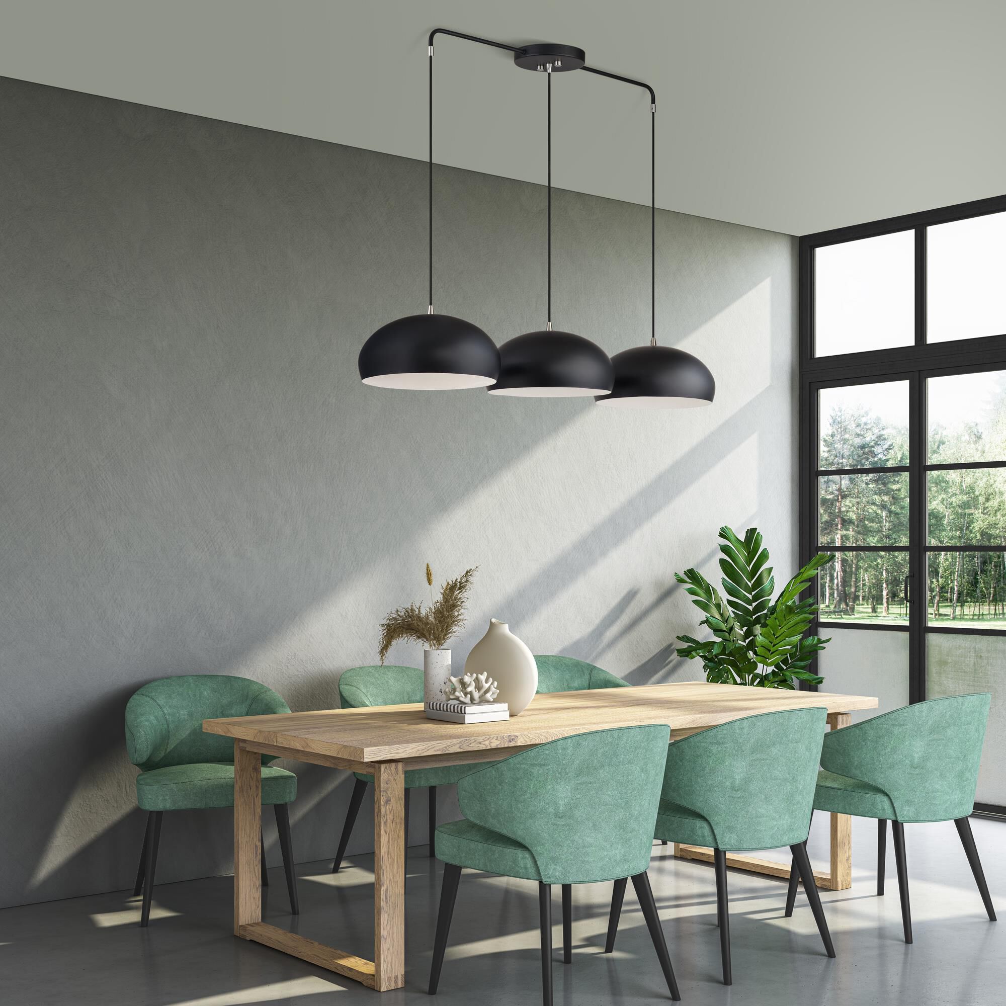 Shown in Black with Brushed Nickel Accents finish and Black Steel with Shiny White Inside shade