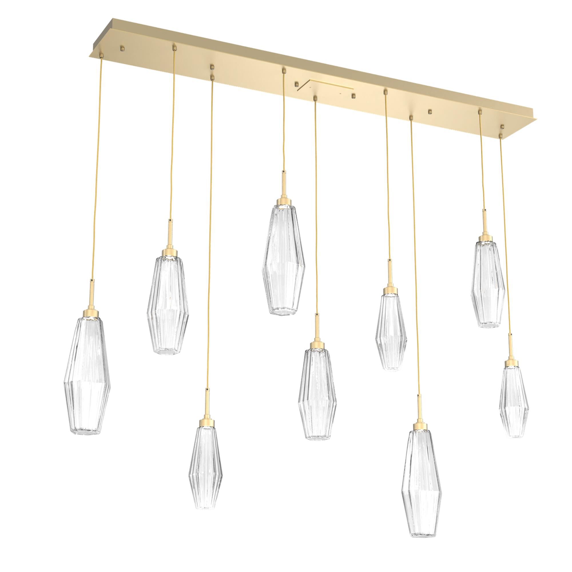 Shown in Gilded Brass finish and Optic Rib Clear glass