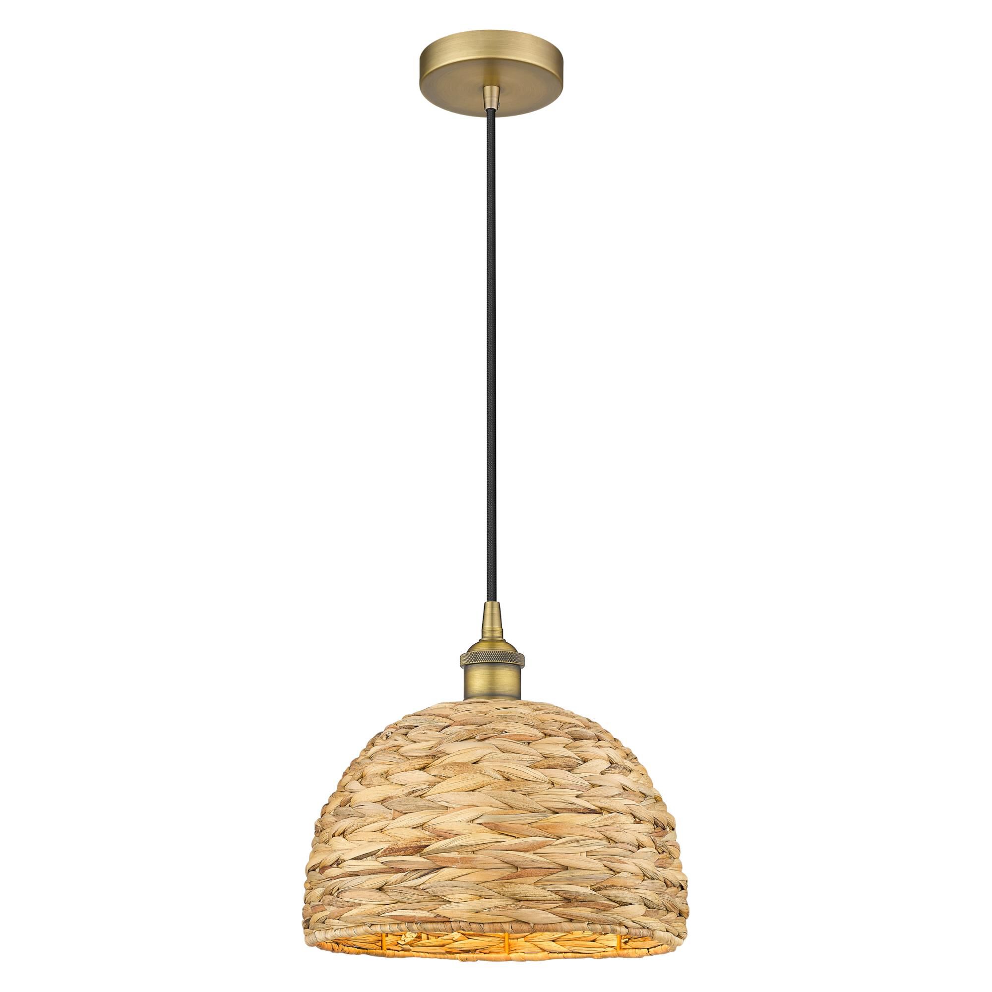 Shown in Brushed Brass finish and Natural shade