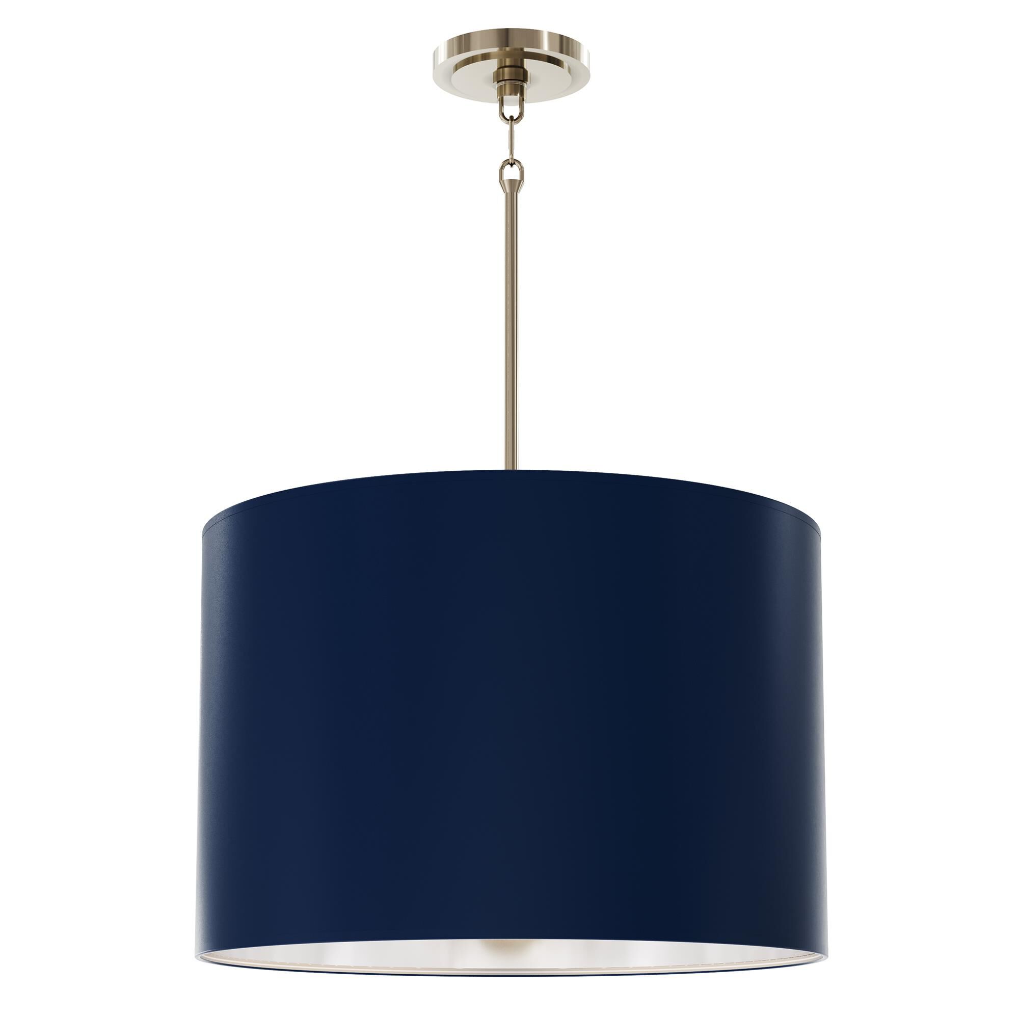 Shown in Polished Nickel finish and Matte Midnight Blue with Matte Silver Interior shade