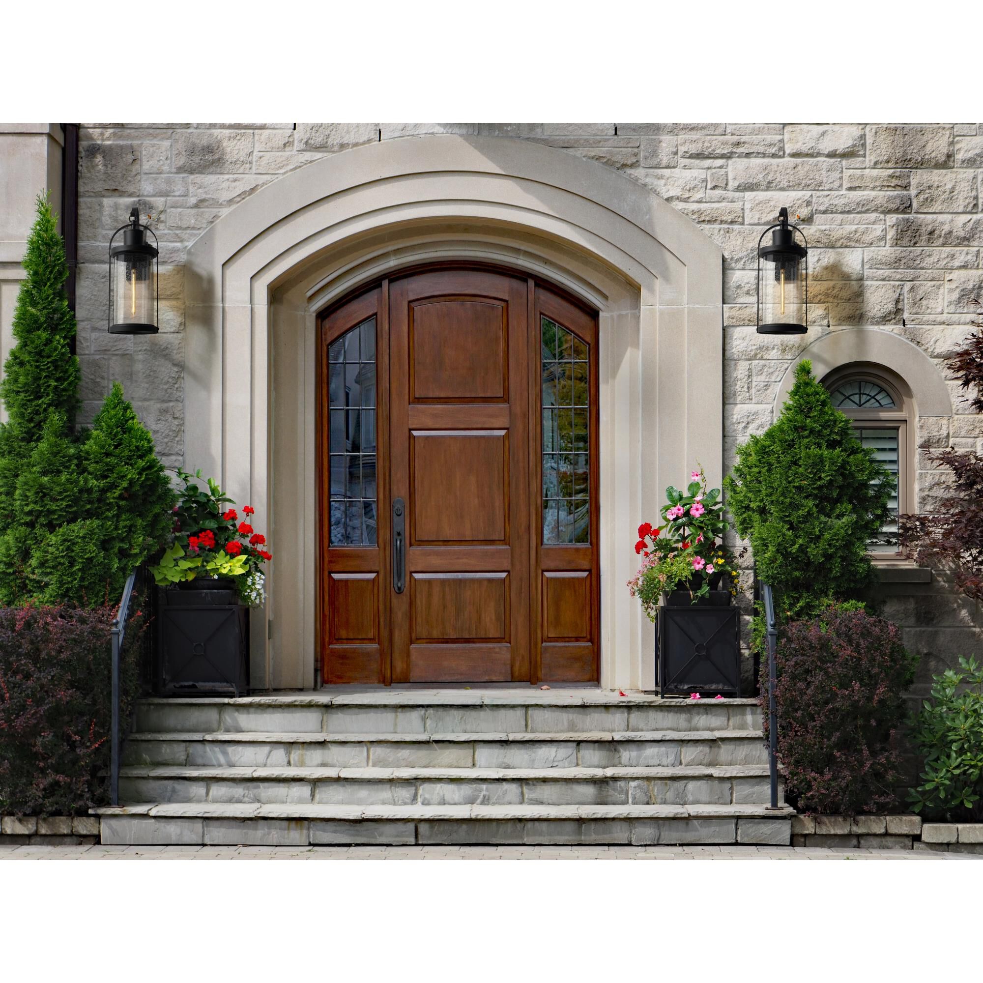 Shown in Black finish and Glass shade