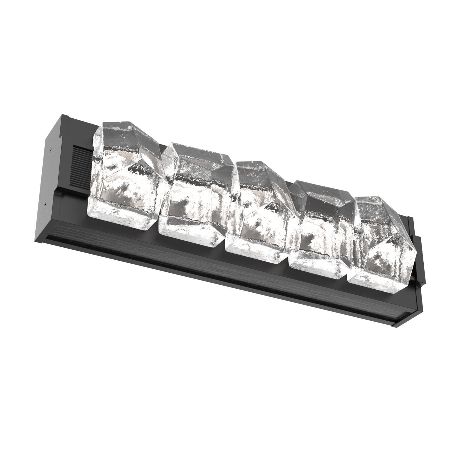 Shown in Matte Black finish and Clear Stone glass and Dark Oak accent