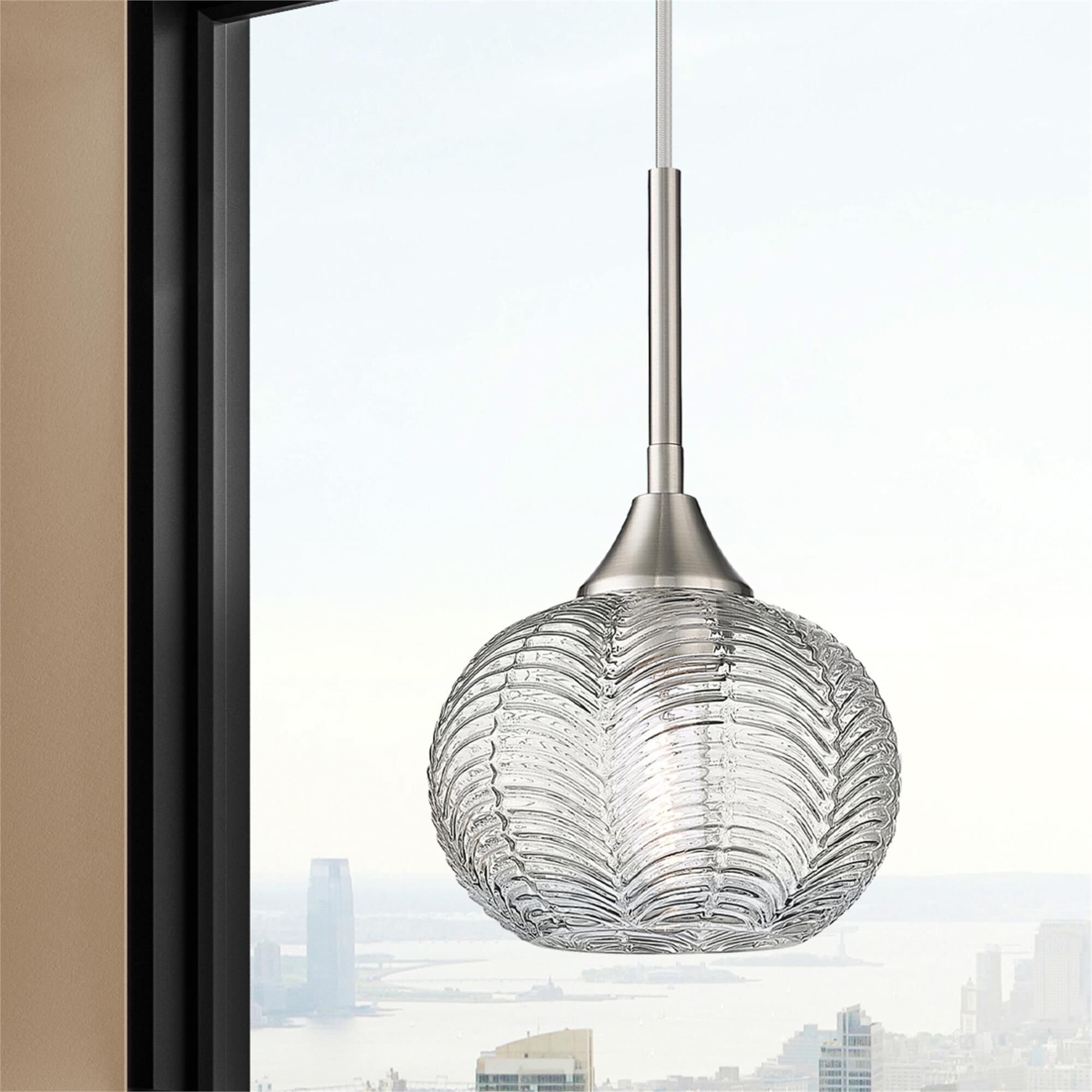 Shown in Satin Nickel finish and Clear glass