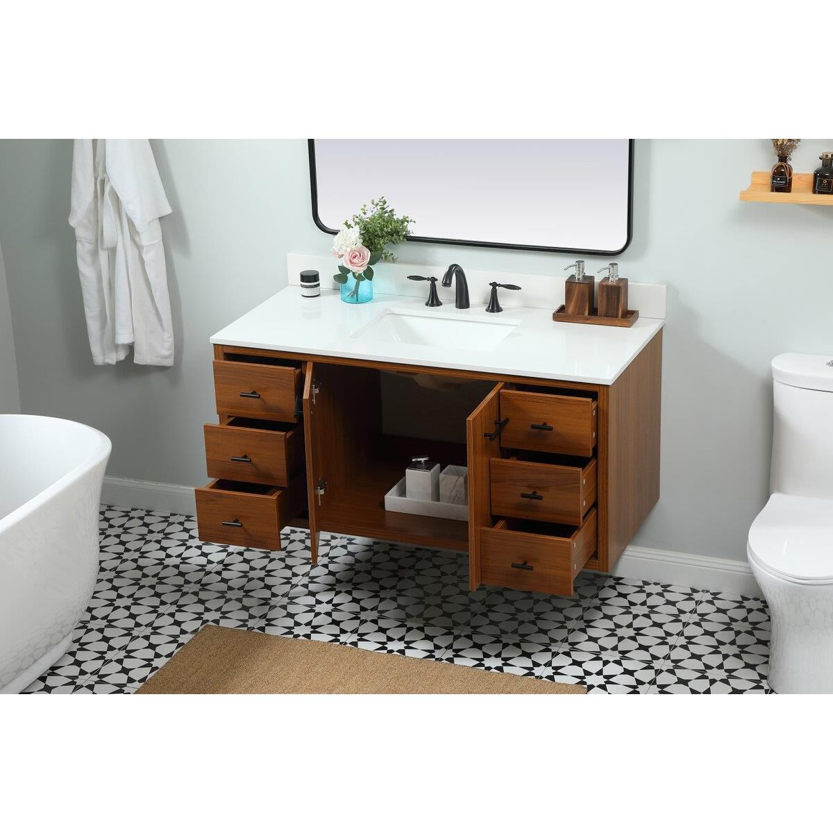 Shown in Teak finish and Backsplash accent