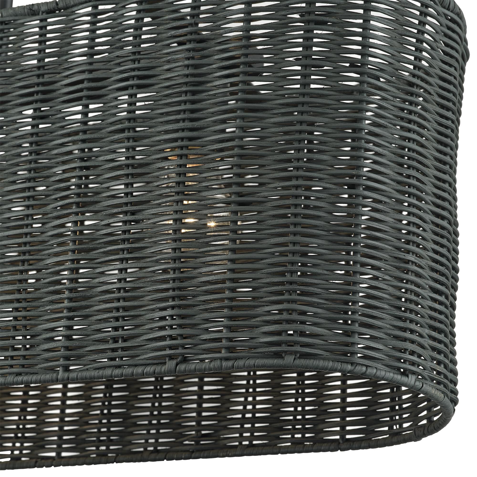 Shown in Black finish and Hand-Woven Charred Gray Color Rattan shade