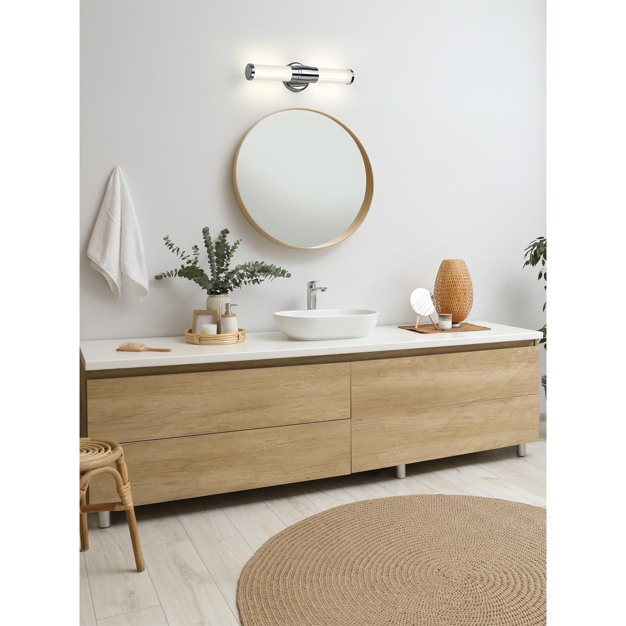 Shown in Chrome finish and Opal White glass and Opal White shade