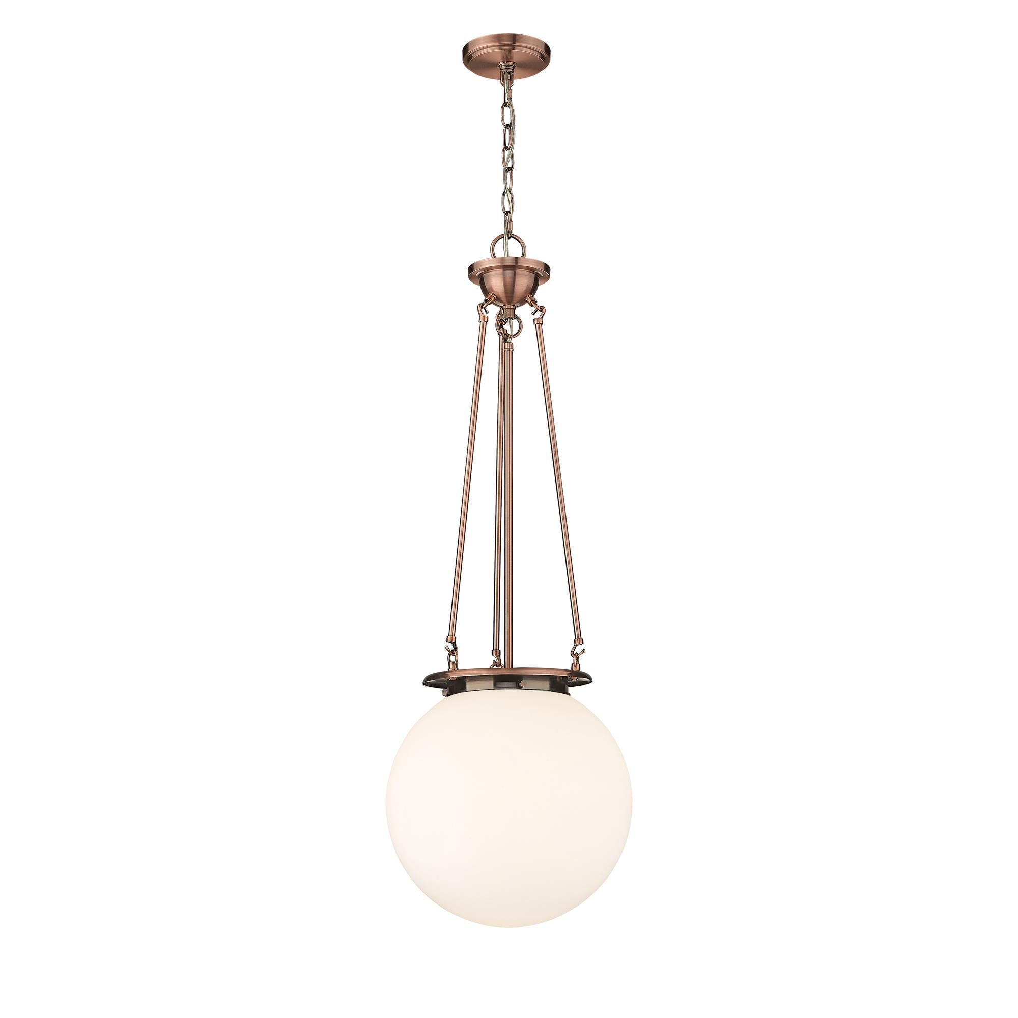 Shown in Antique Copper finish and Matte White glass