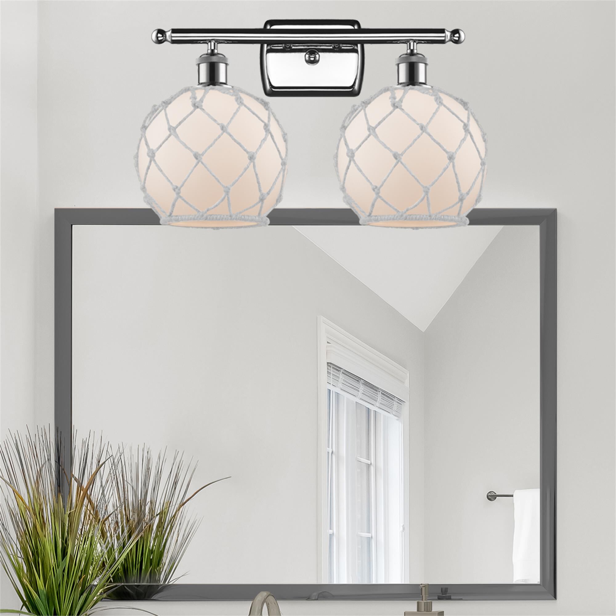 Shown in Polished Chrome finish and White glass and White Rope accent
