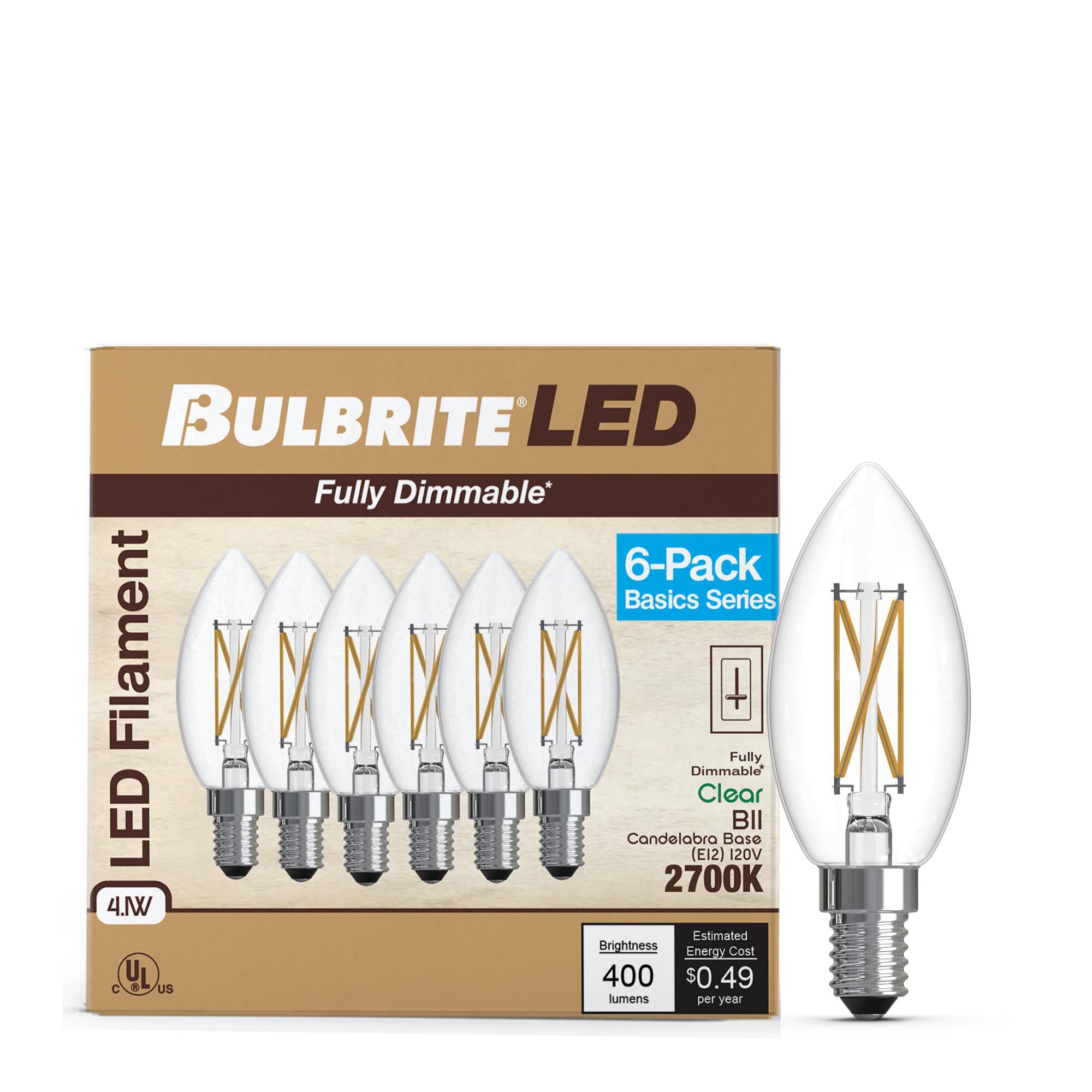 Clear B11 Base E12 2700K LED Light Bulb Pack of 6,