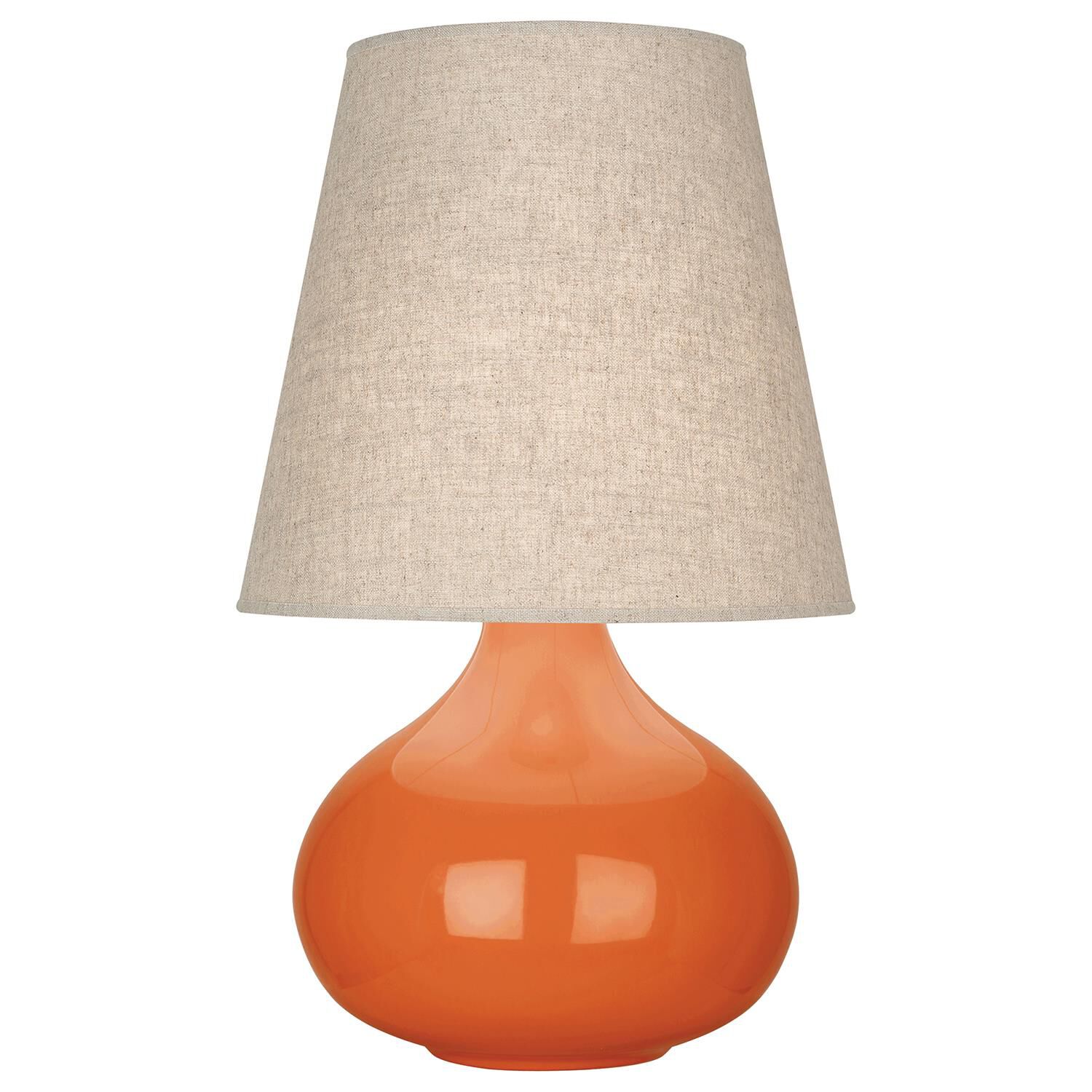 Shown in Pumpkin Glazed Ceramic finish and Buff Linen shade