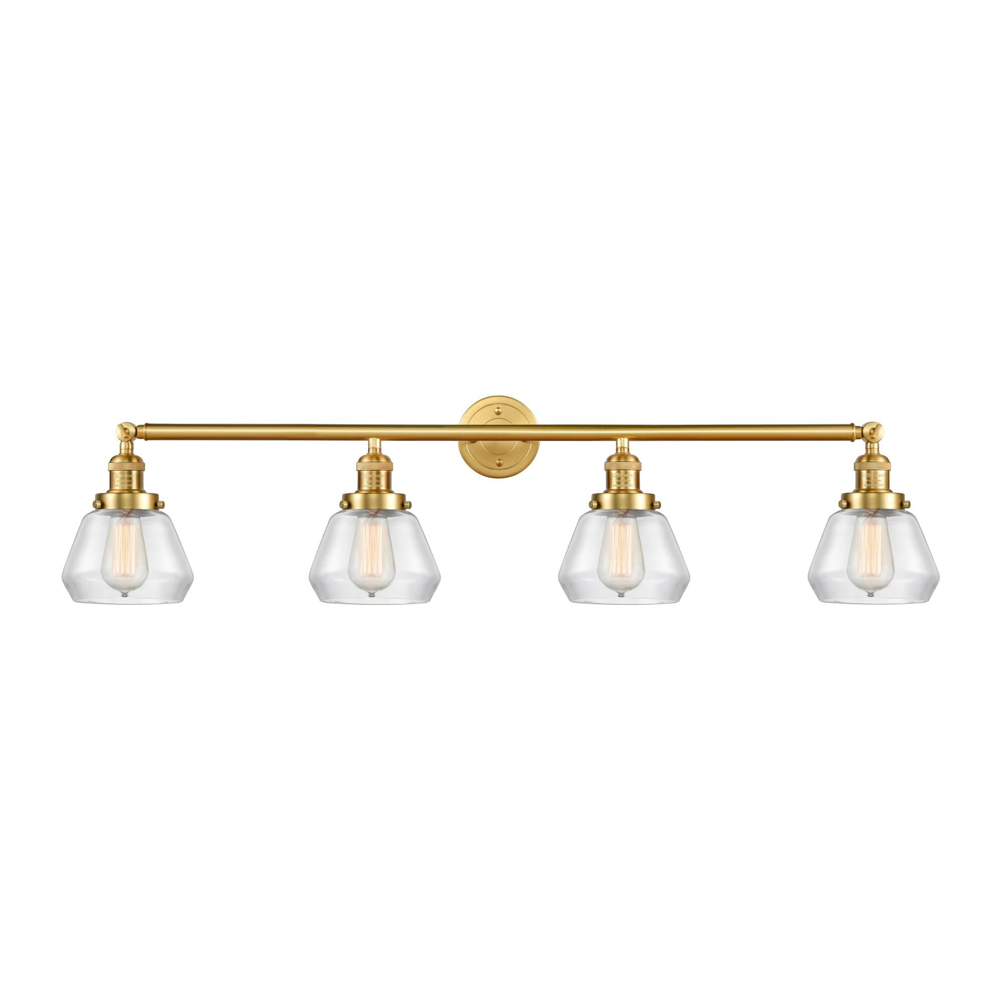 Shown in Satin Gold finish and Clear Fulton glass