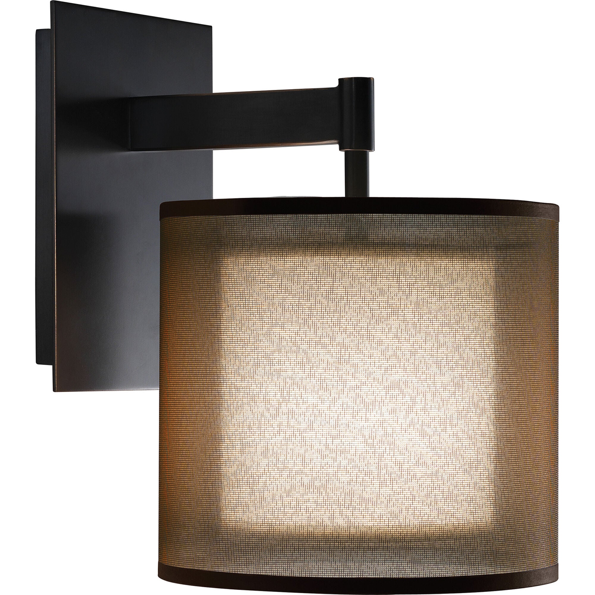 Shown in Deep Patina Bronze finish and Bronze Transparent Fabric Exterior With Ascot White Fabric Interior shade