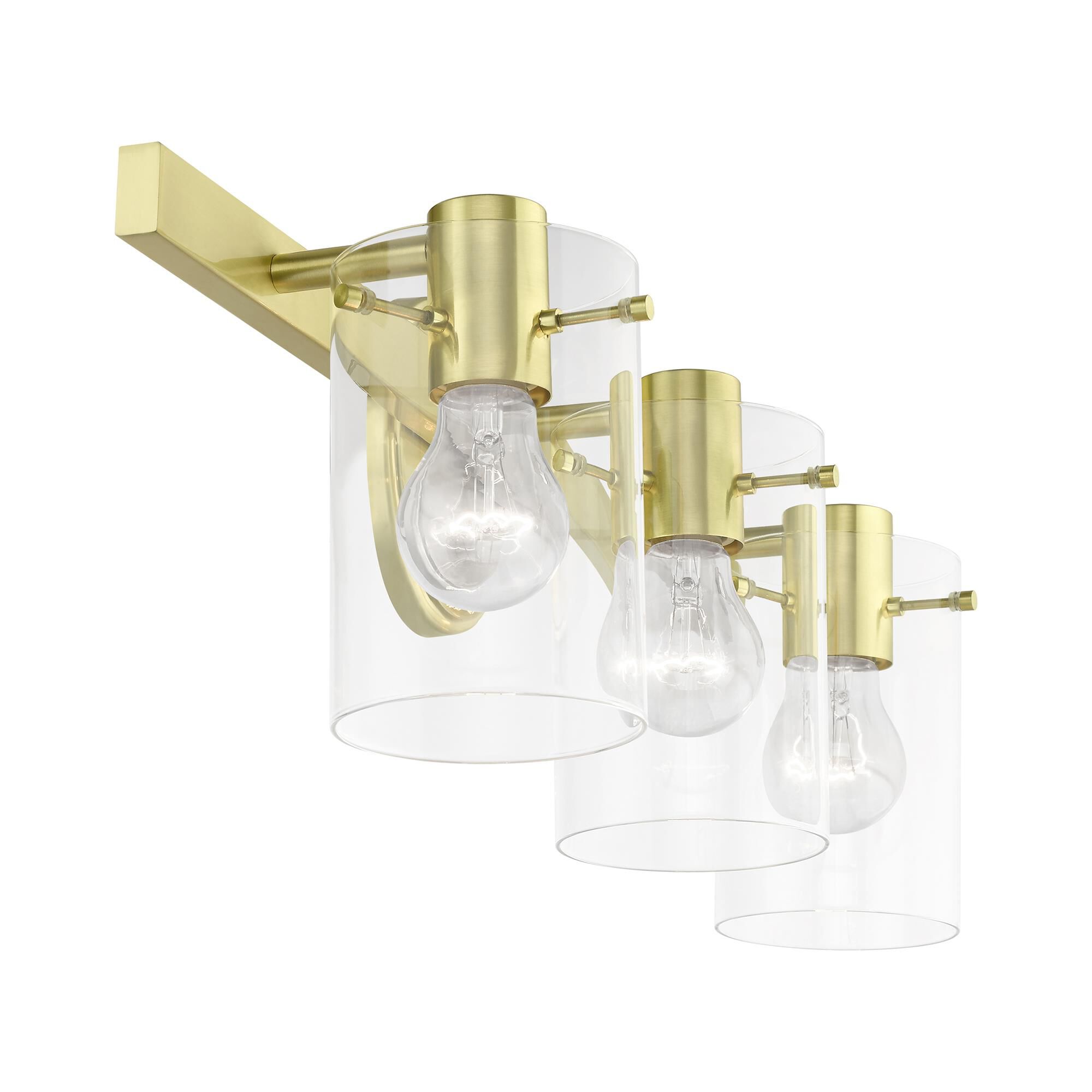 Shown in Satin Brass finish and Clear glass