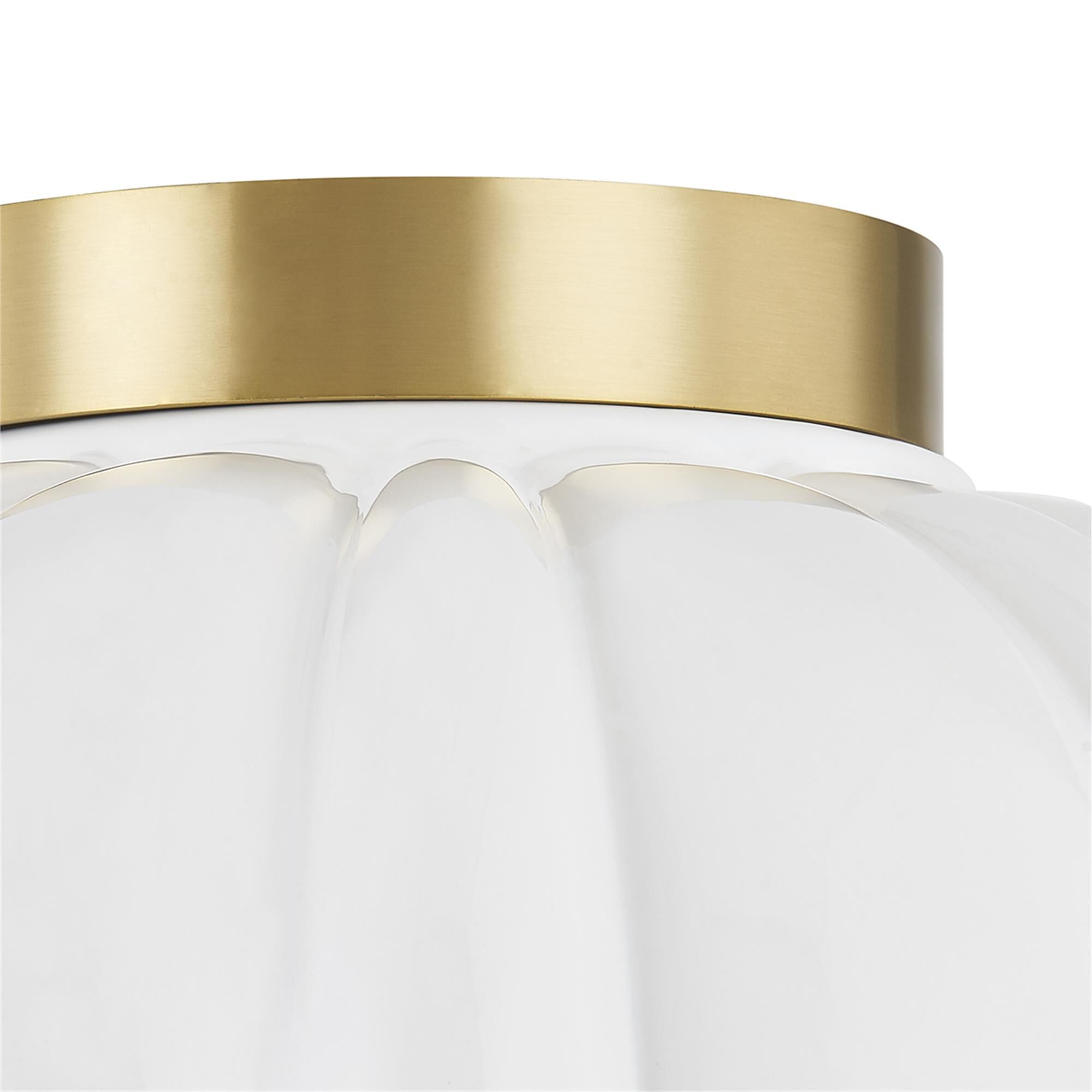 Shown in Aged Brass finish and Opal Glossy glass