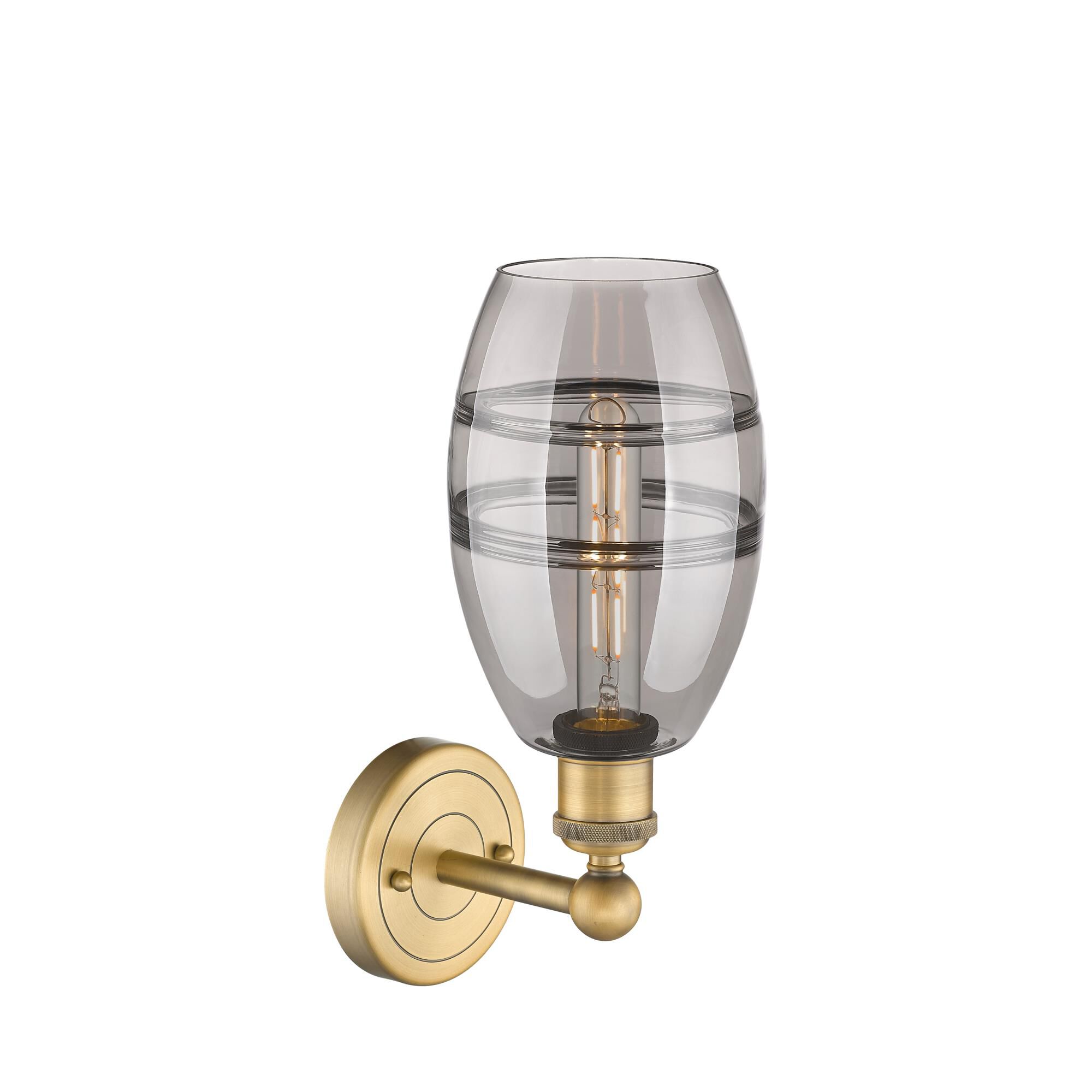 Shown in Brushed Brass finish and Light Smoke glass