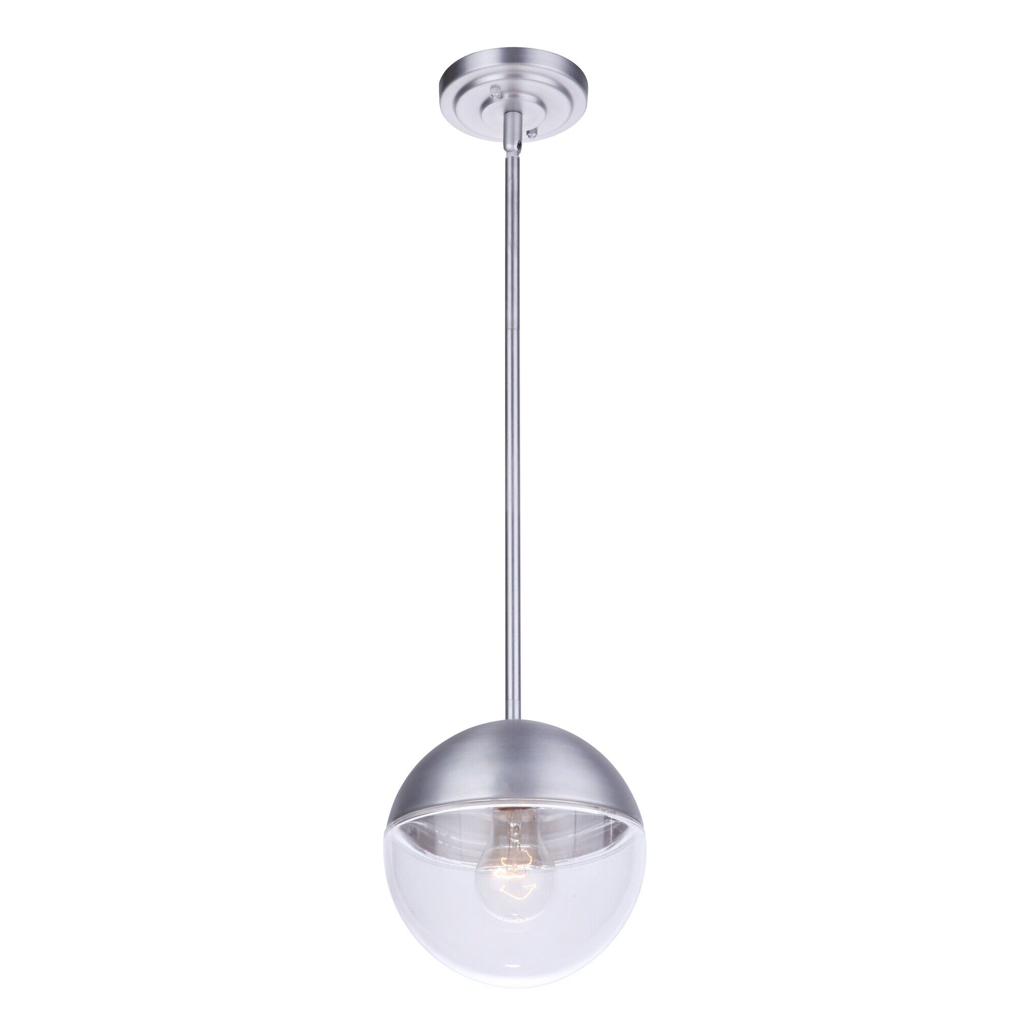 Shown in Satin Aluminum finish and Clear glass and Glass shade