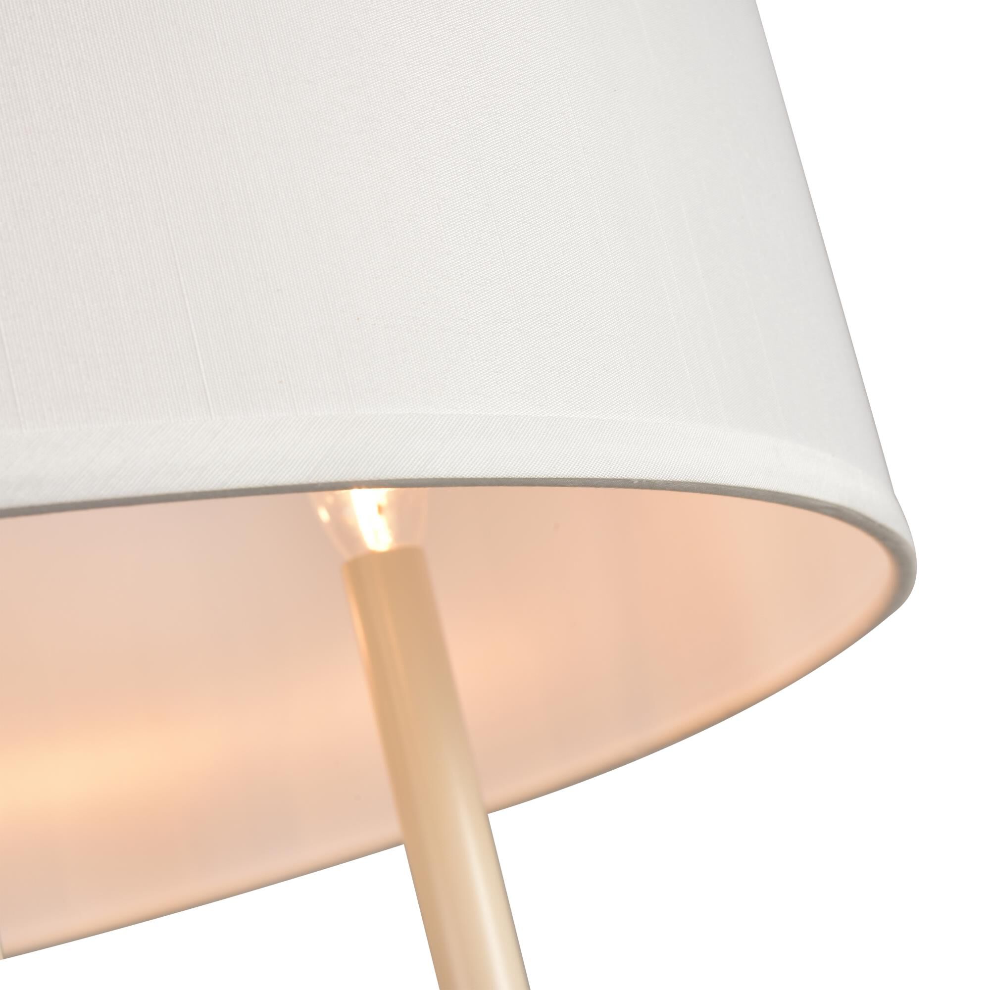 Shown in Charcoal Black finish and Off White Fabric Drum Shade glass and Off White Fabric Drum shade