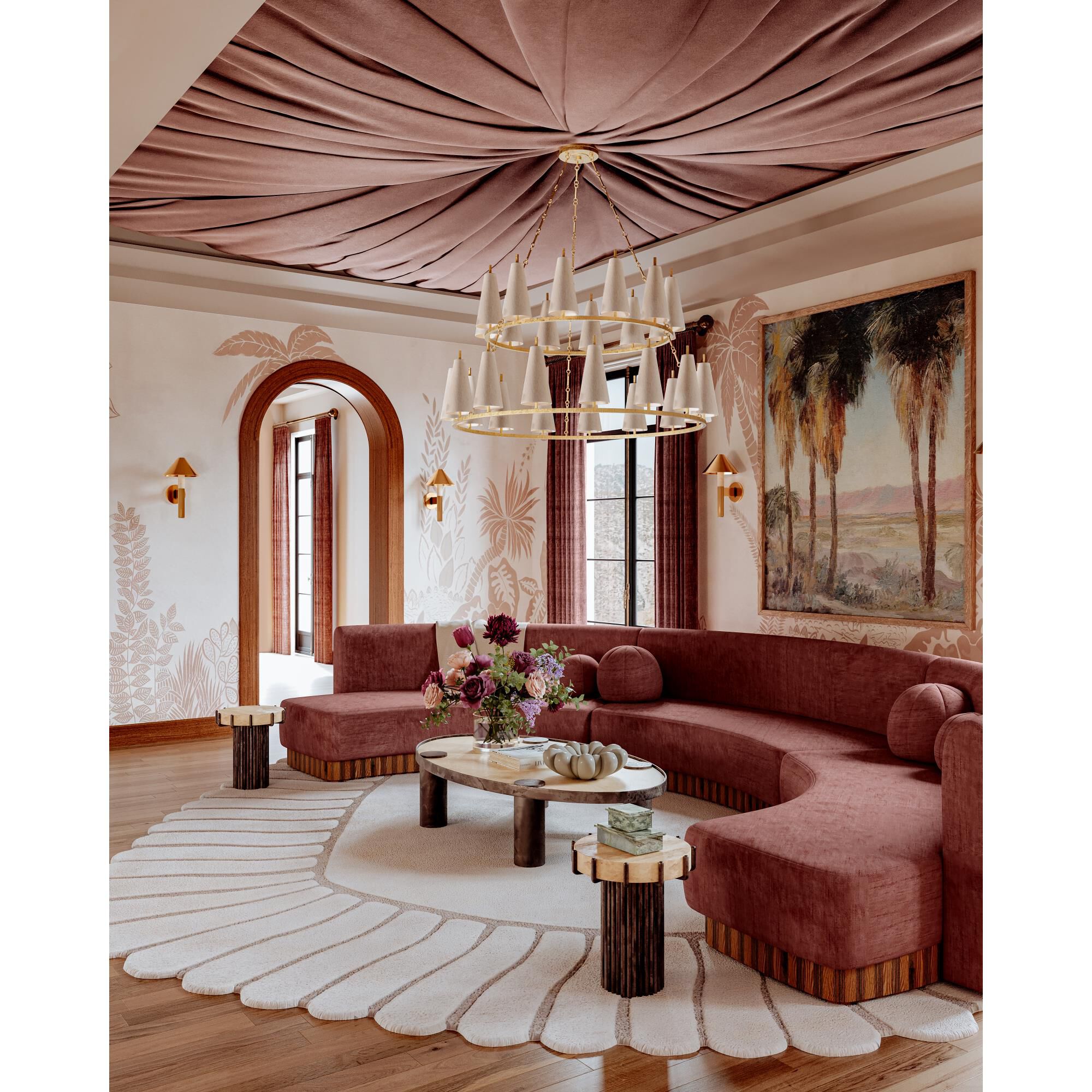 Shown in Vintage Gold Leaf finish and Raw Silk shade