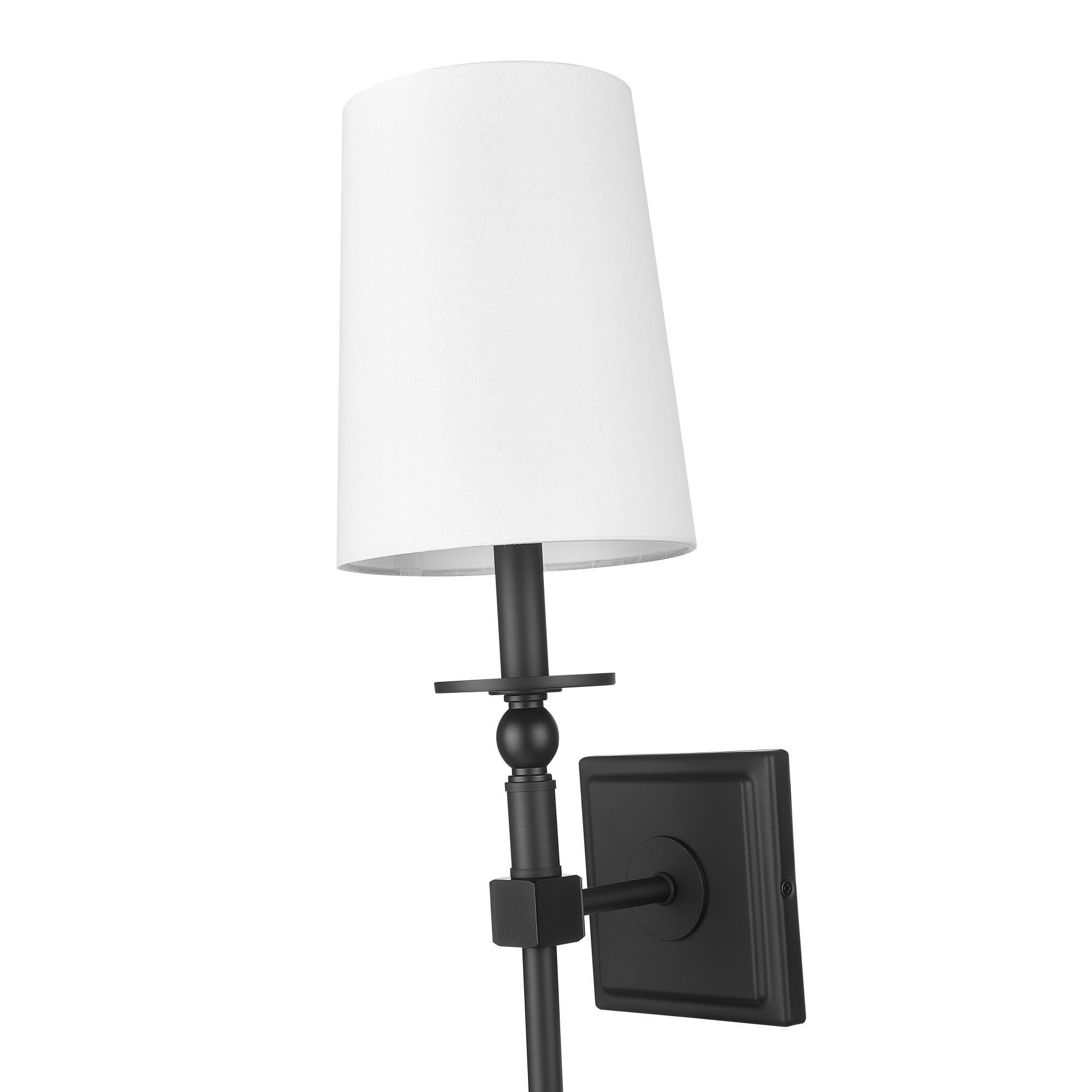 Shown in Matte Black finish and White Linen shade