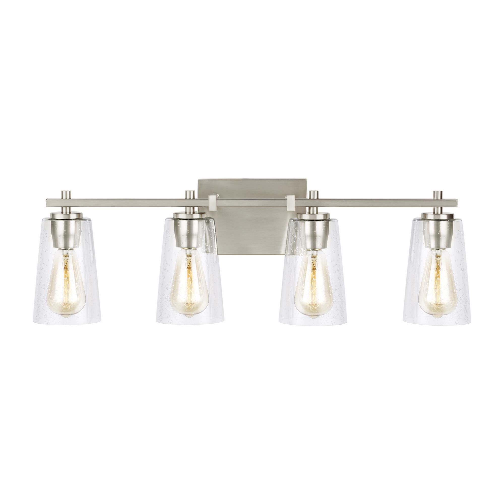 Shown in Satin Nickel finish and Clear Seeded glass