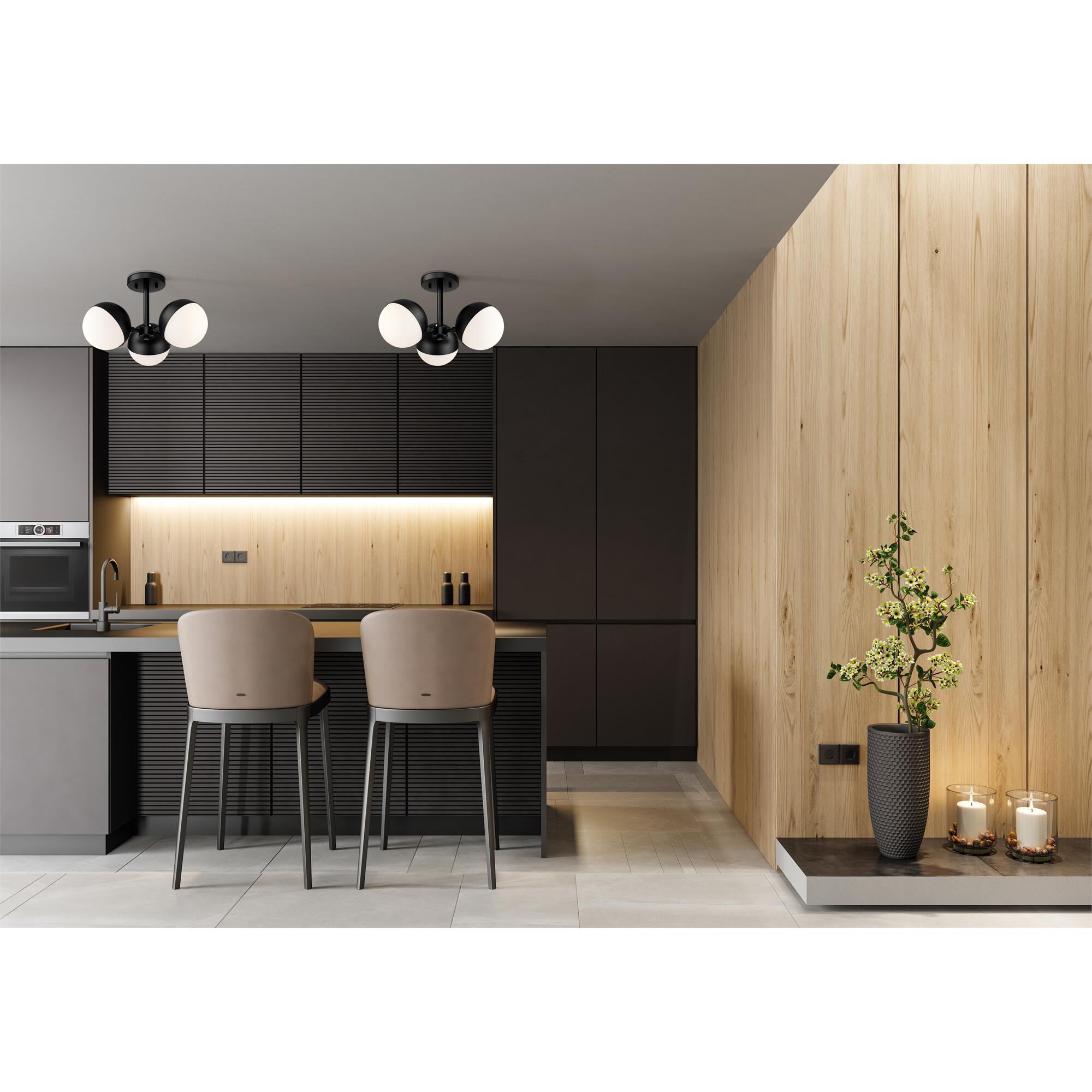 Shown in Matte Black finish and Matte Opal glass and Matte Opal shade