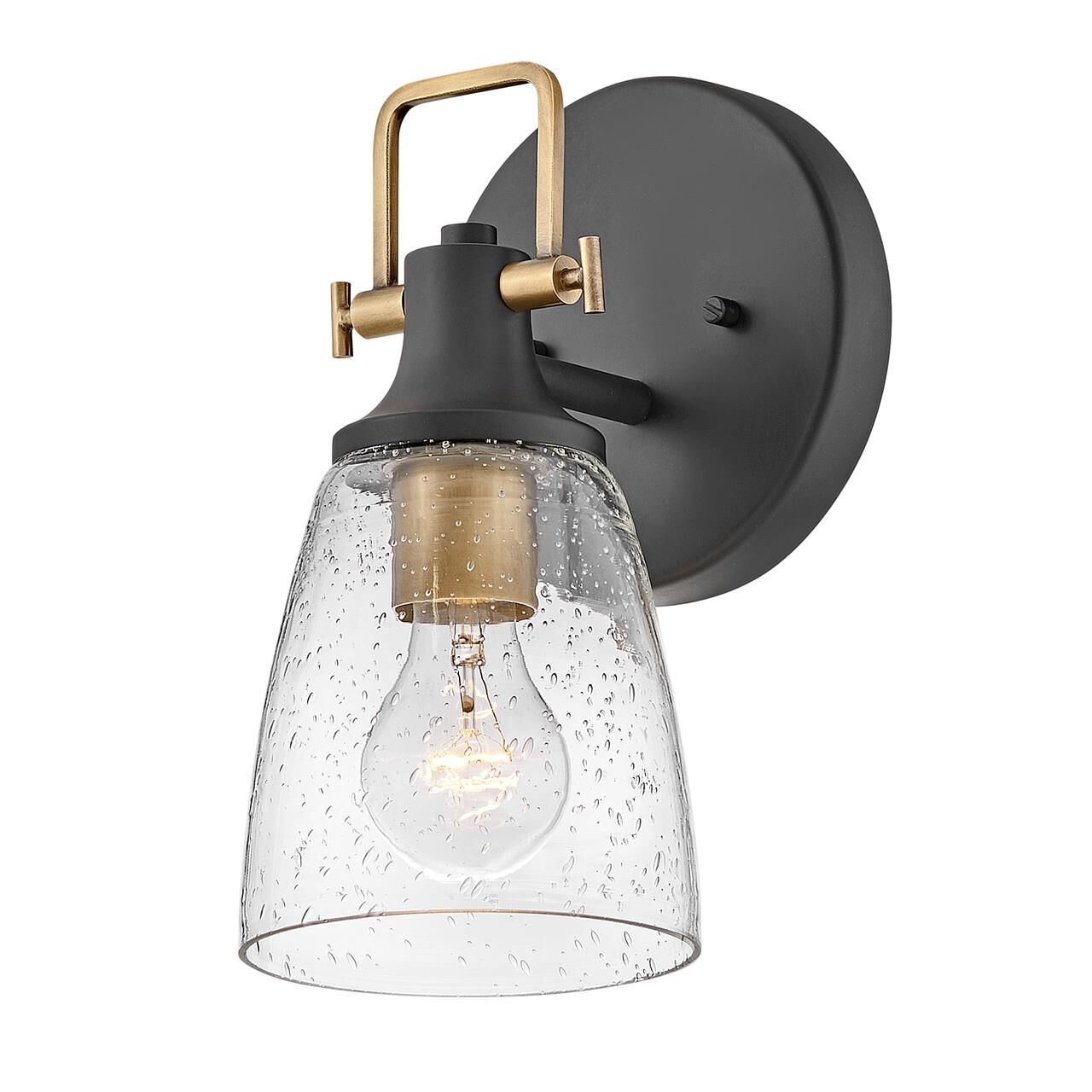 Shown in Black finish and Clear Seedy glass