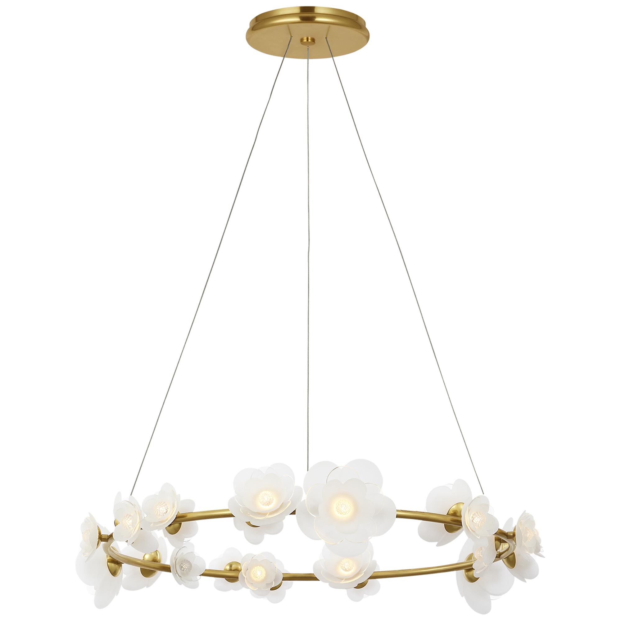 Shown in Soft Lacquered Brass finish and Etched and Clear Flower glass