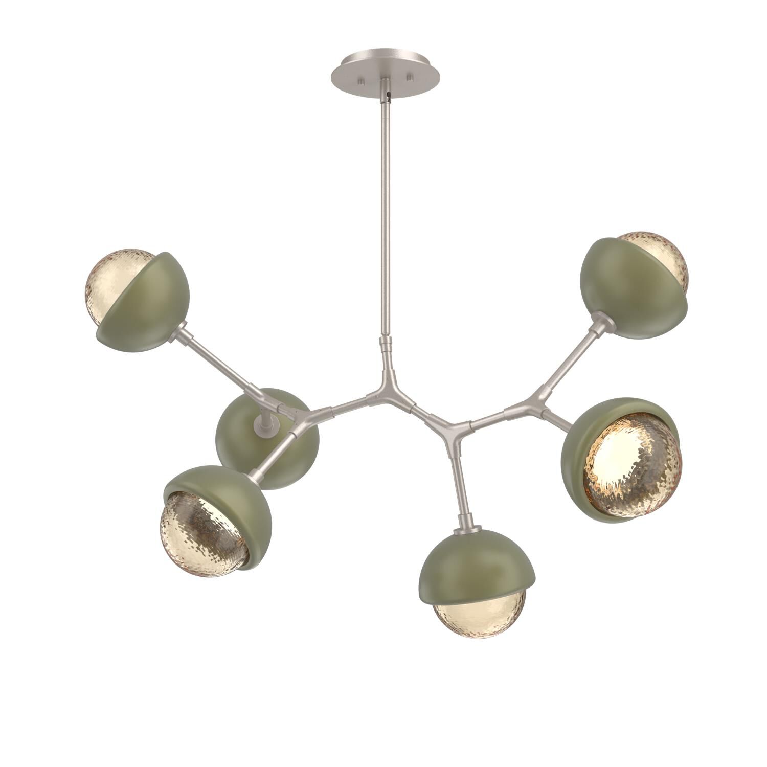 Shown in Beige Silver finish and Amber glass and Sage Green accent