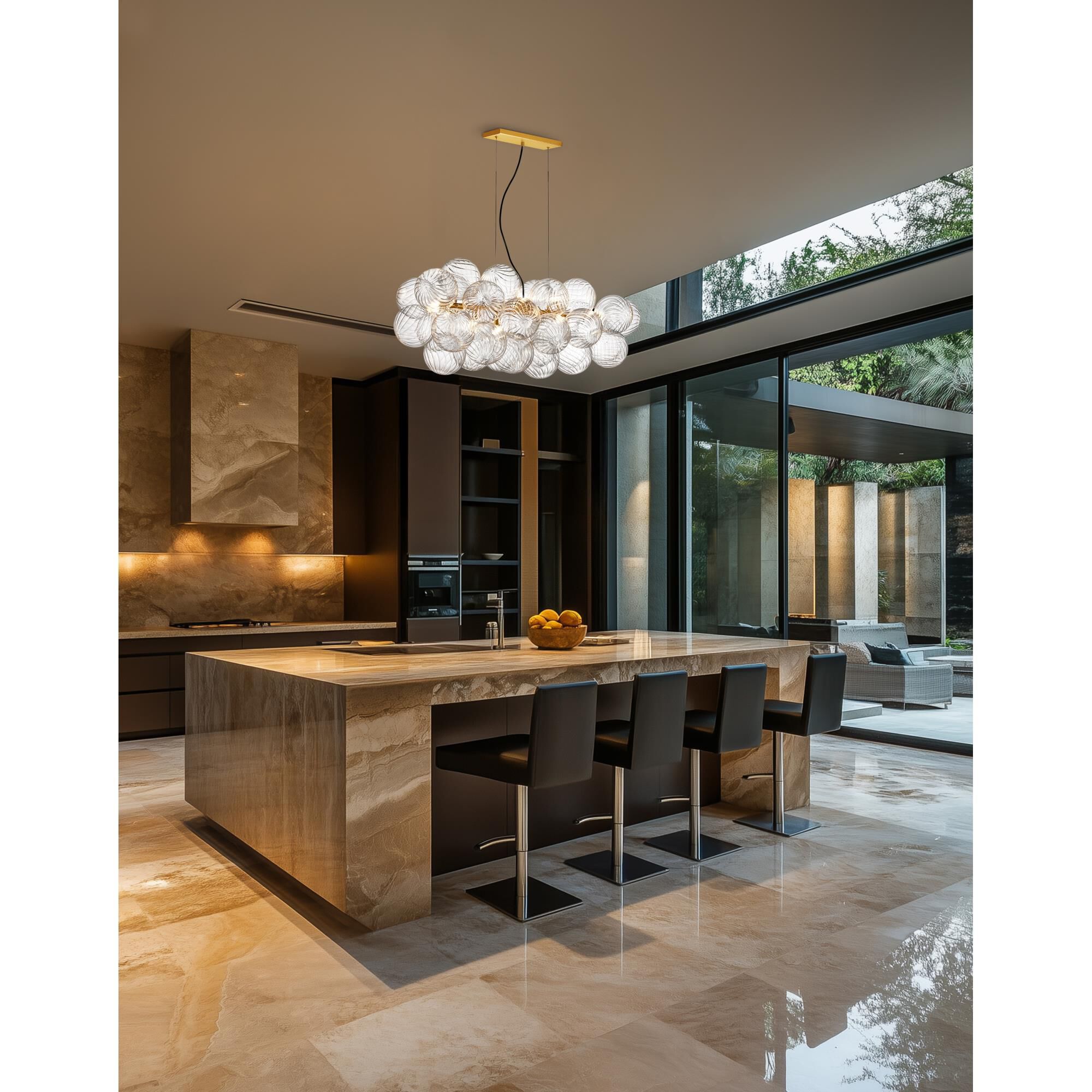 Shown in Aged Brass finish and Clear glass