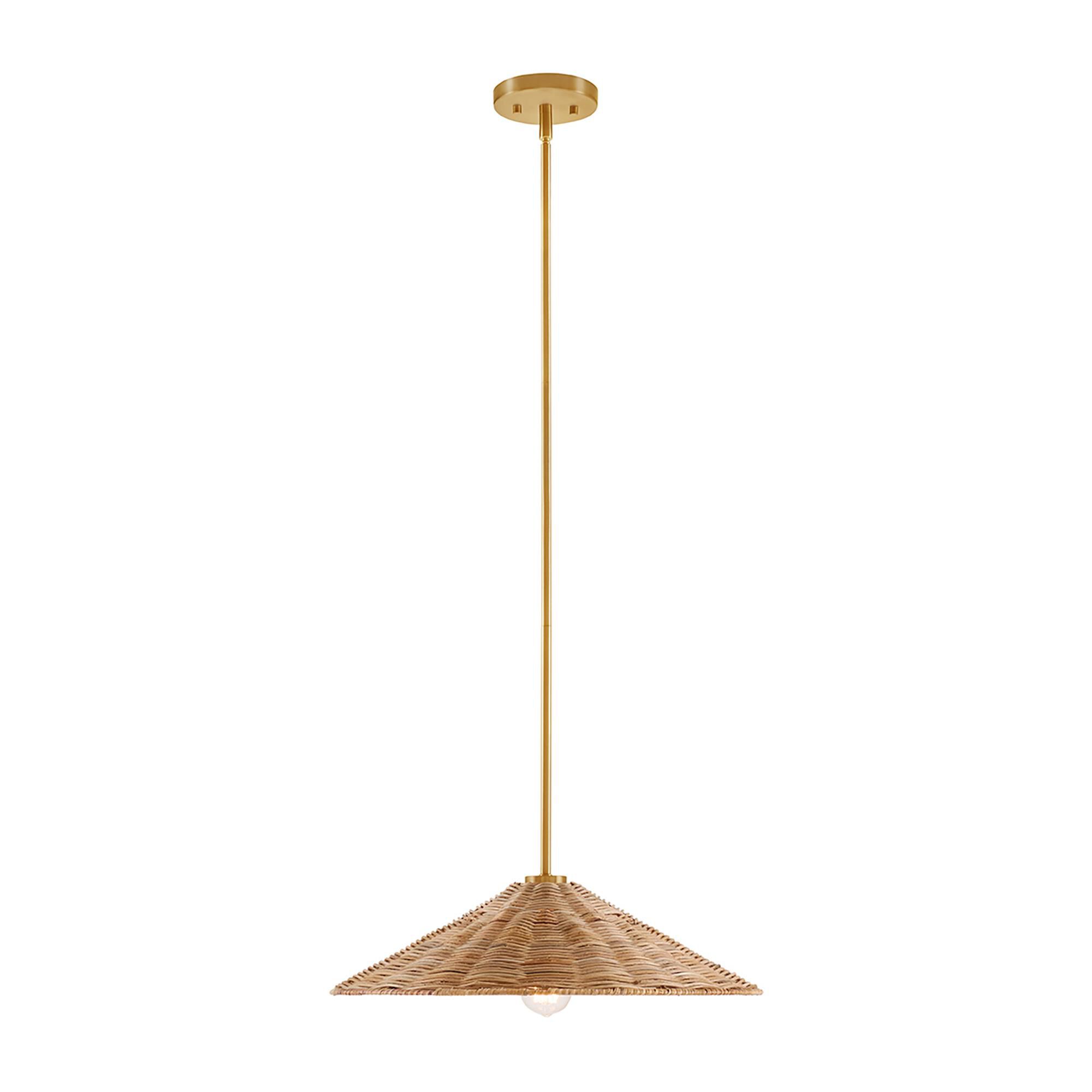 Shown in Natural Brass finish and Natural Rattan shade