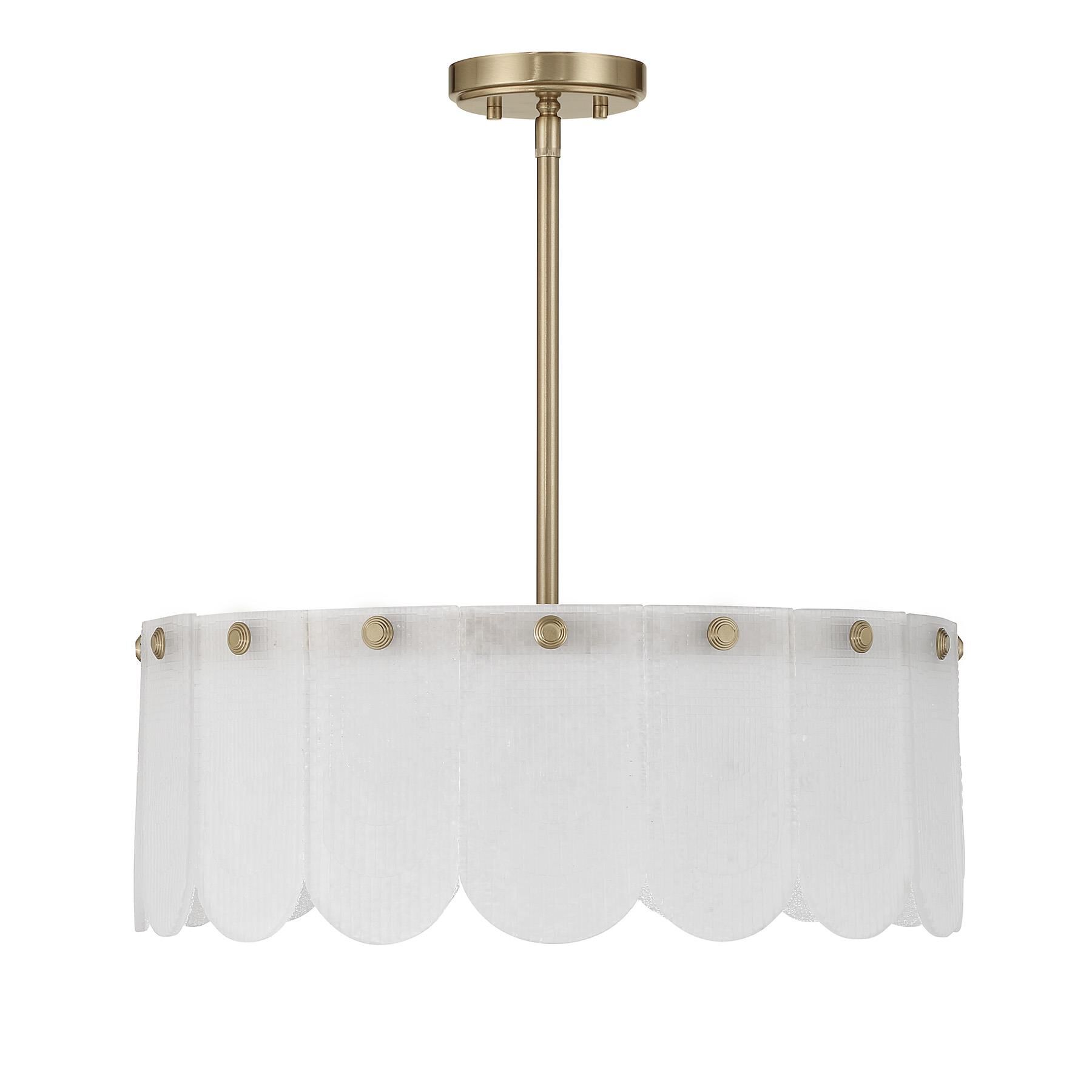 Shown in Noble Brass finish and Frosted Sugar glass