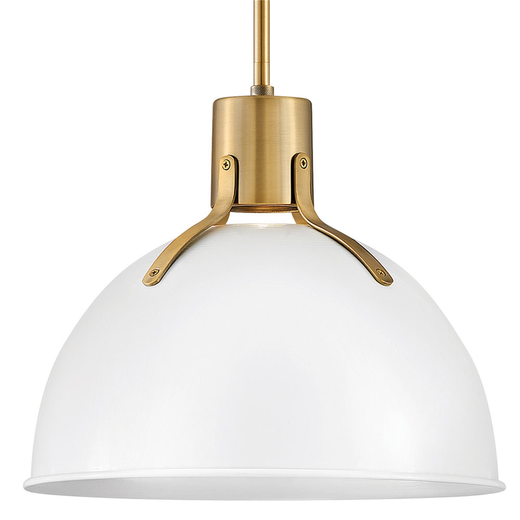 Shown in Polished White finish and Metal shade and Lacquered Brass accent