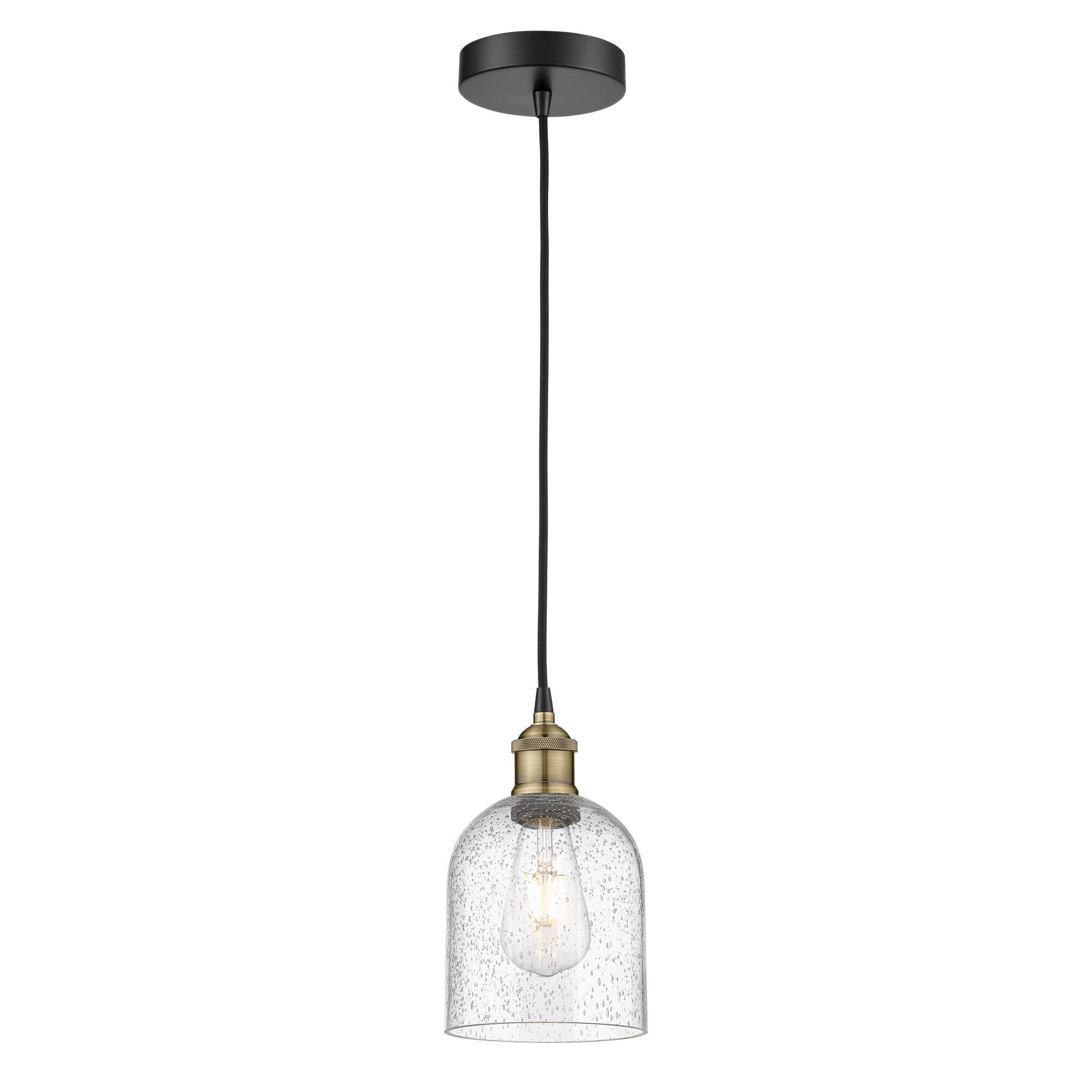 Shown in Black Antique Brass finish and Seedy glass