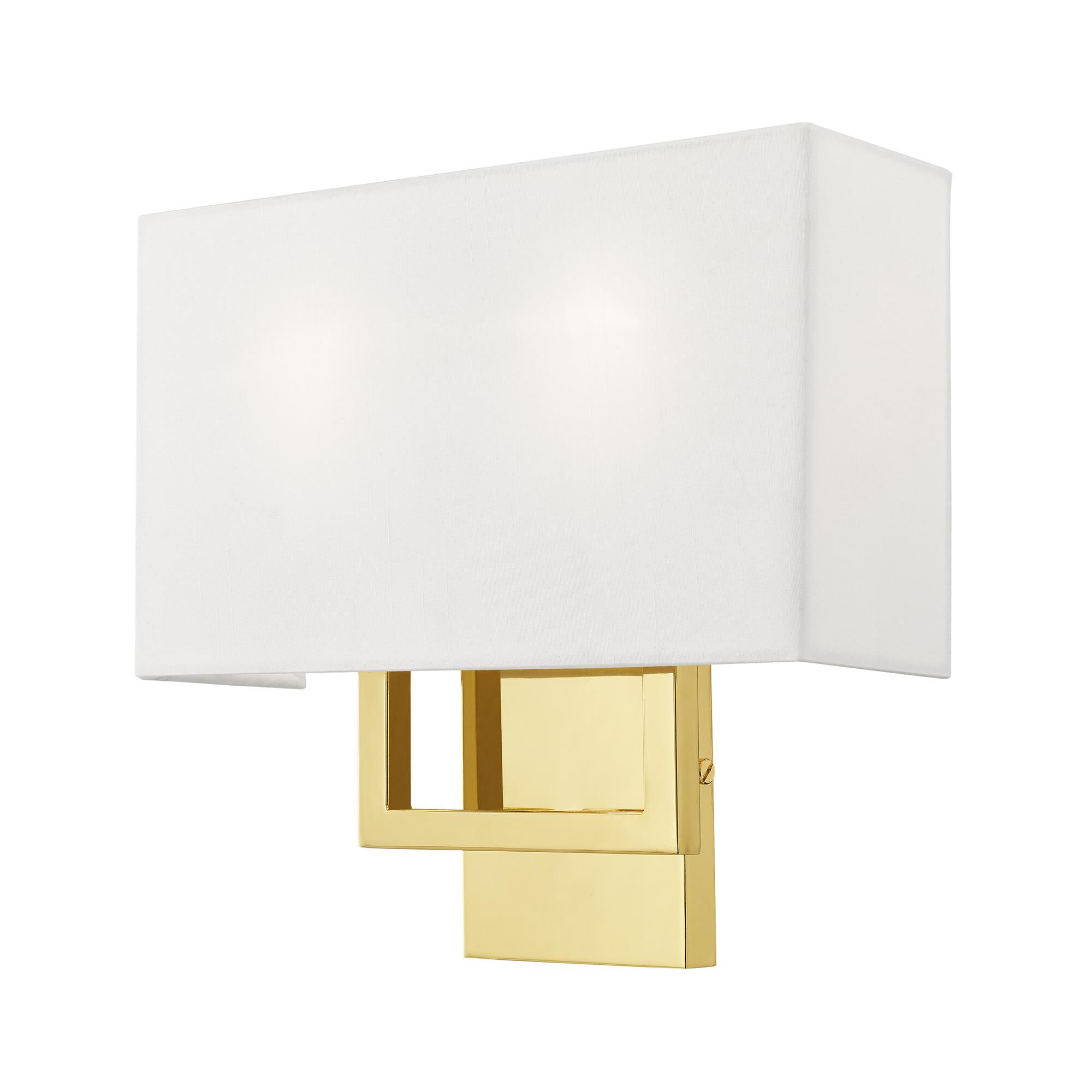 Shown in Polished Brass finish and Hand Crafted Off-White Fabric Outside & White Fabric Inside Hardback shade