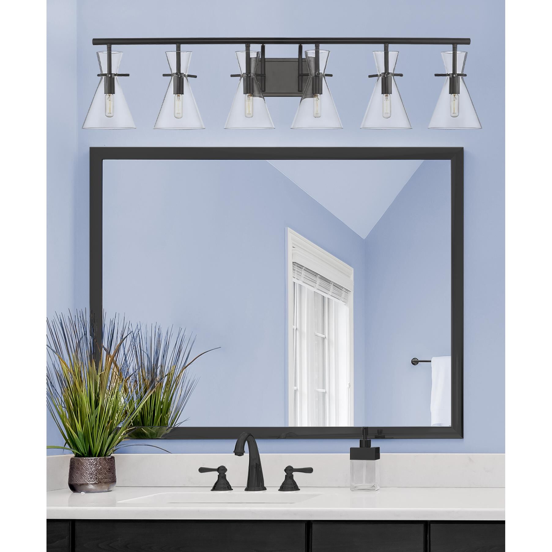 Shown in Matte Black  finish and Clear glass